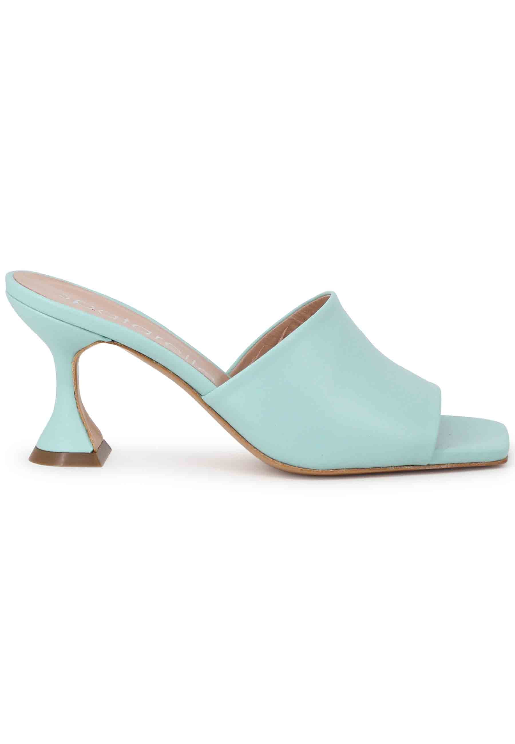 Sandali donna in pelle verde con tacco alto e punta quadra SPL35 025 Spatarella 