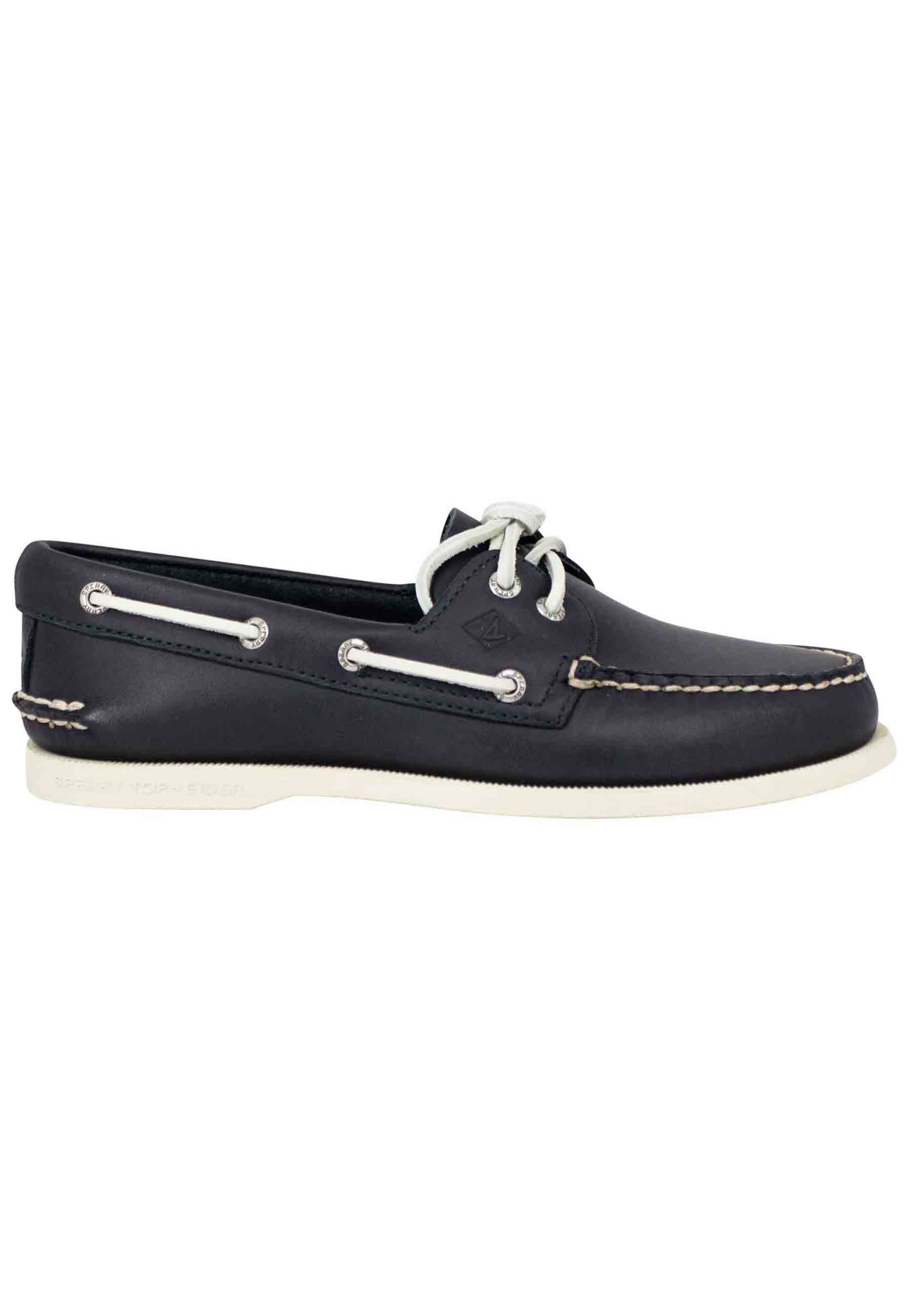 Top Sider men's loafers in blue leather with leather laces and white rubber sole