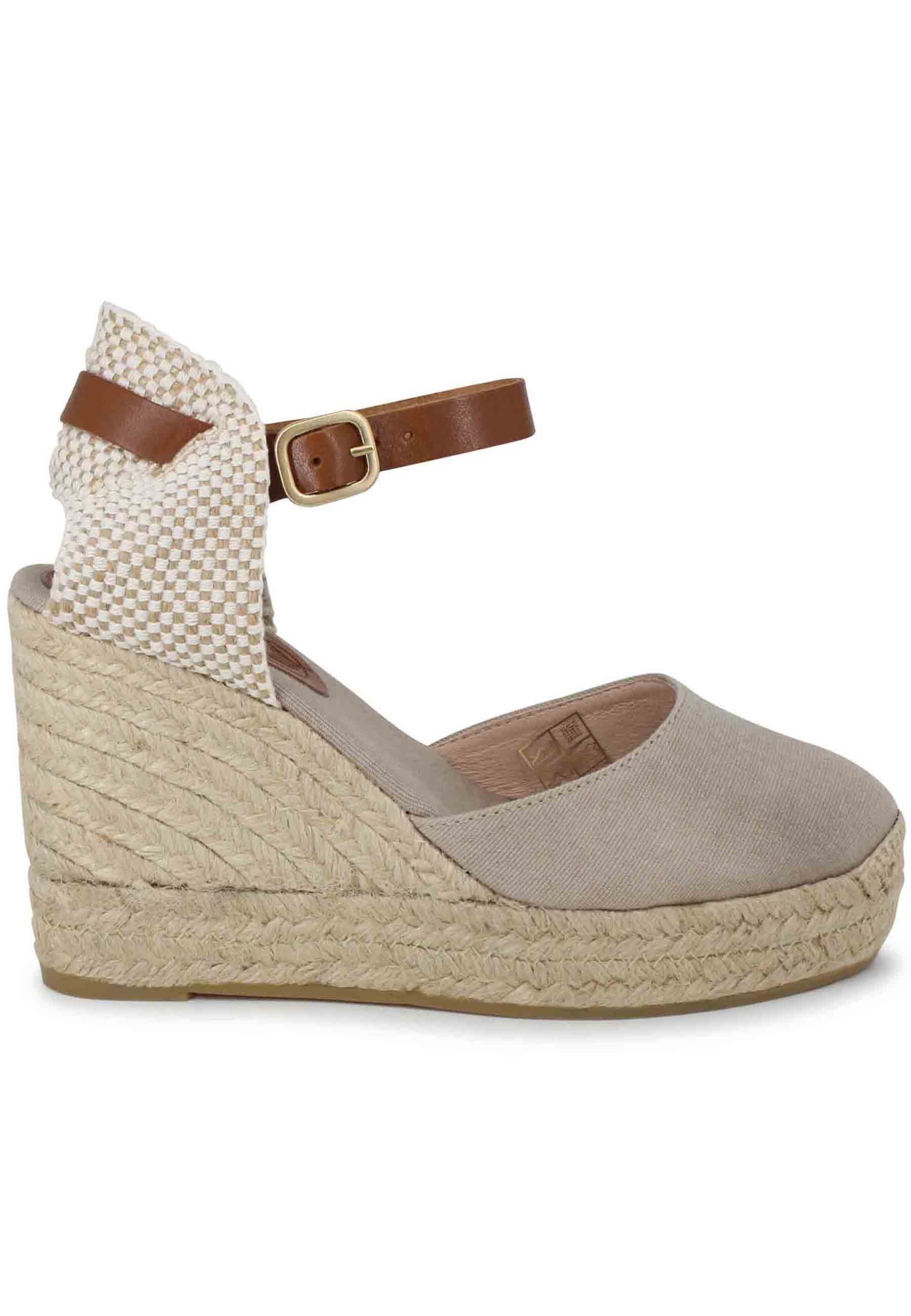 Spatarella Sandali donna espadrillas in canapa beige con cinturino in pelle