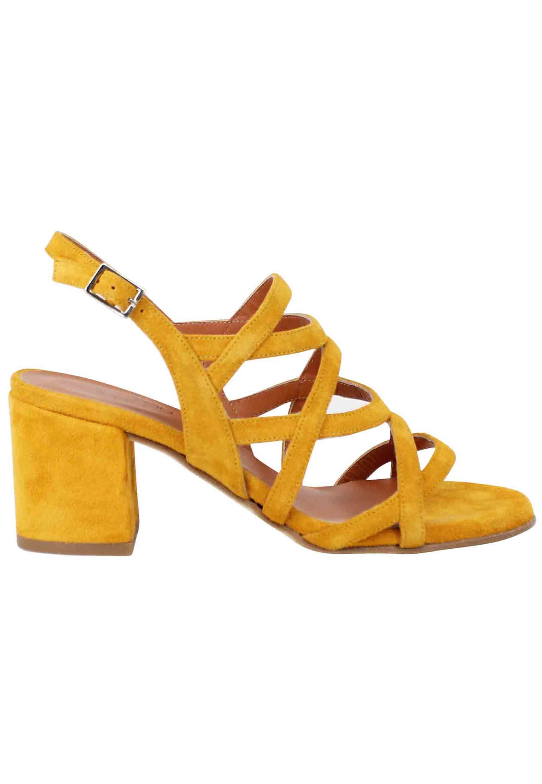 Women's slingback sandals in yellow suede with high heel