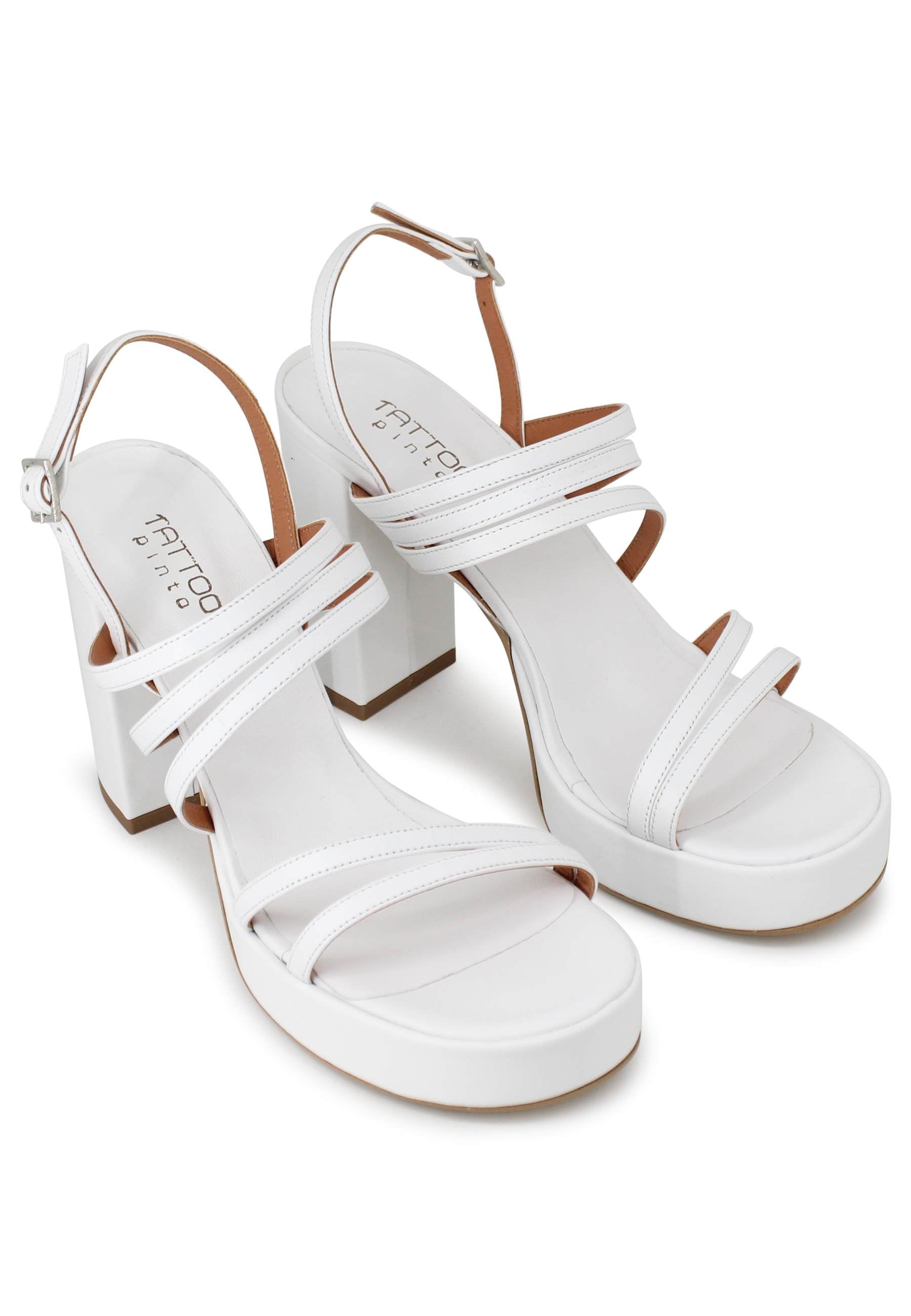 Sandali slingback donna in pelle bianca con tacco alto e plateau MERAK 2 100 Tattoo 