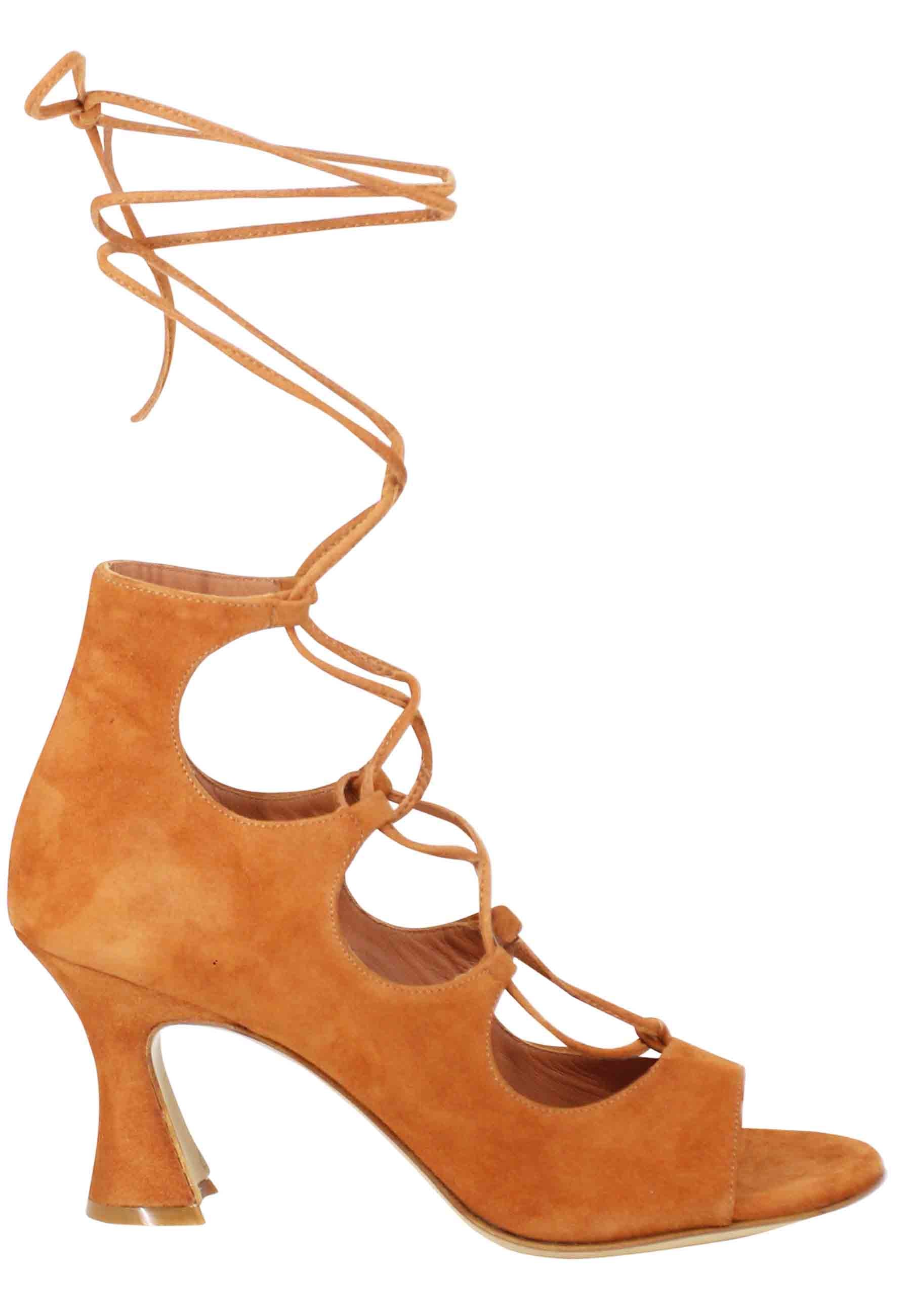 Women's sandals in leather suede with ankle laces and closed heel