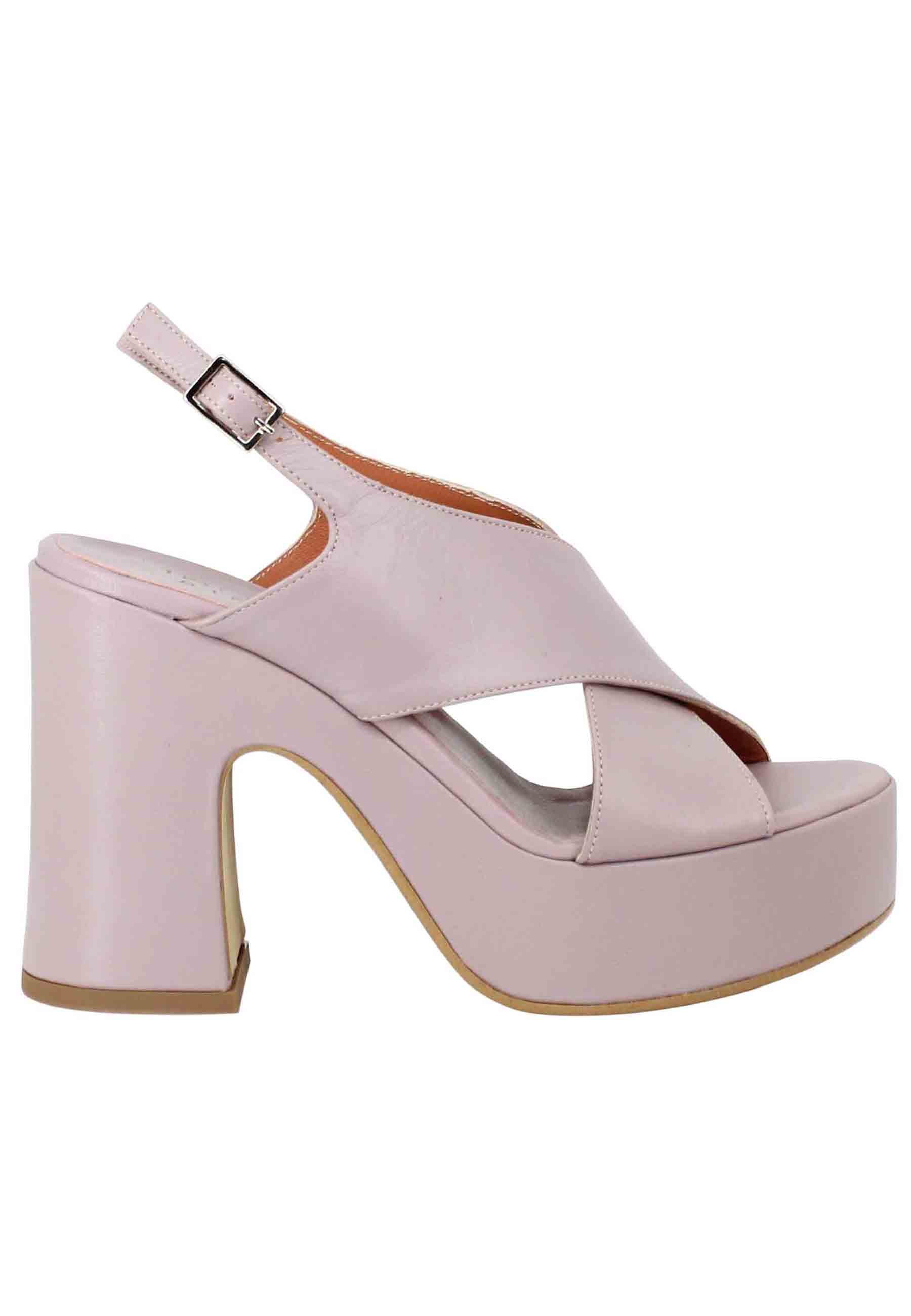 Women's lilac leather slingback sandals with high wedge