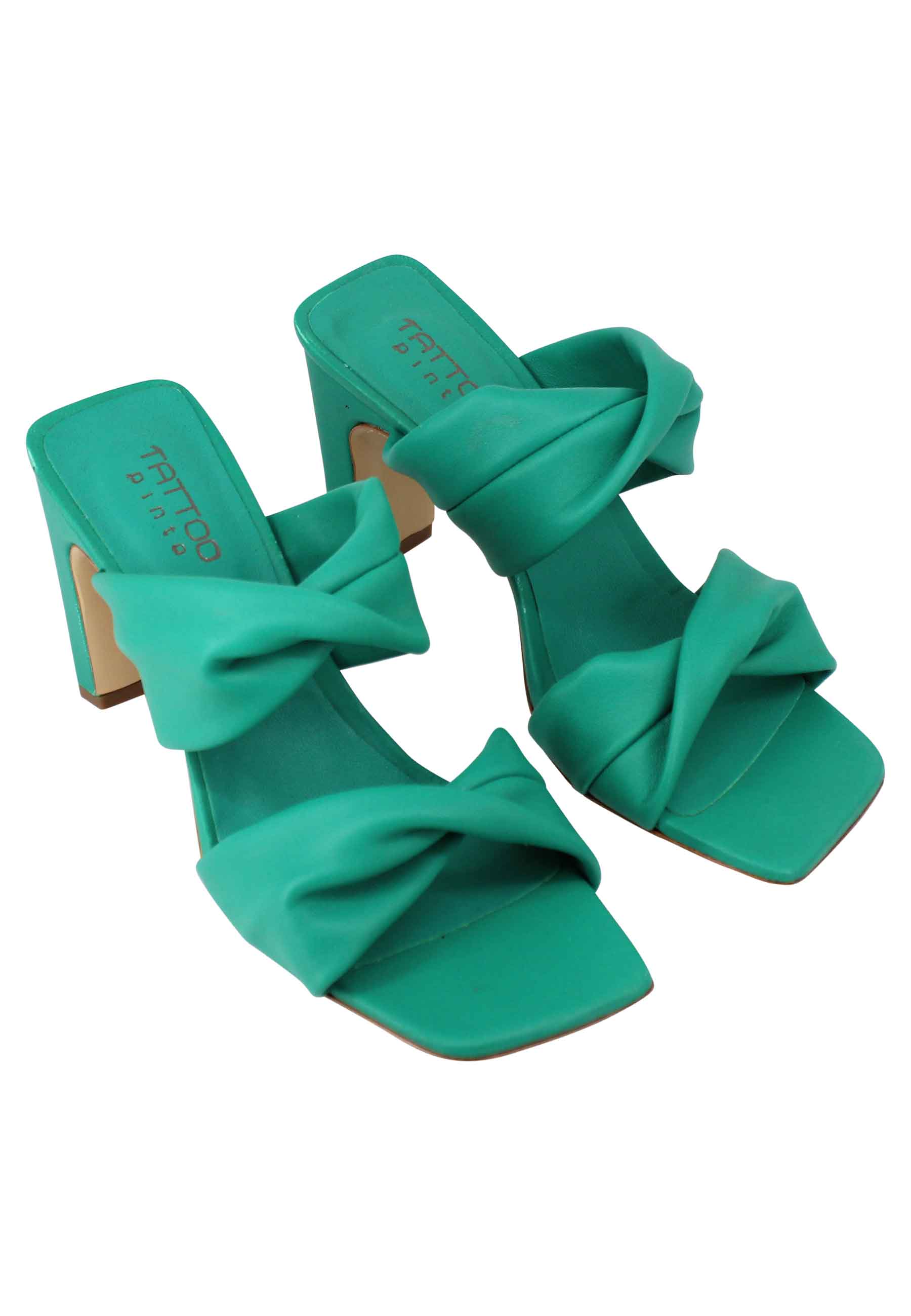 Sandali donna in pelle verde a doppia fascia con tacco alto e punta quadra SR 01 025 Tattoo 