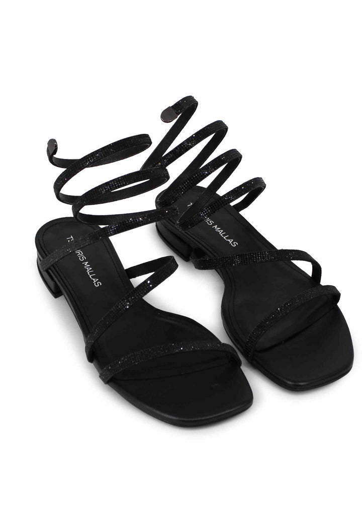 Sandali bassi donna in tessuto nero con strass e cavigliera a serpente 658 001 Tsakiris Mallas 