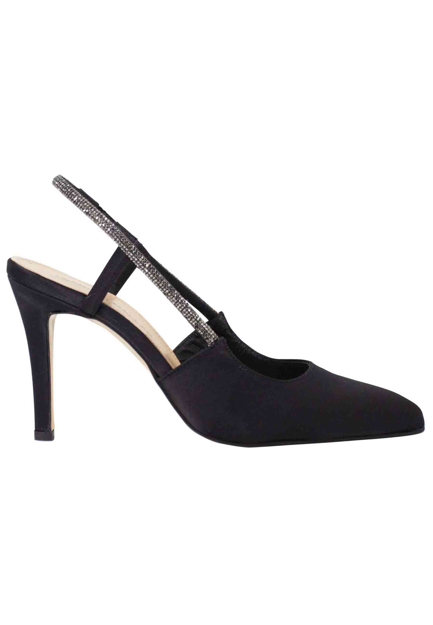 Spatarella Decollete slingback donna in tessuto nero con cinturino in strass