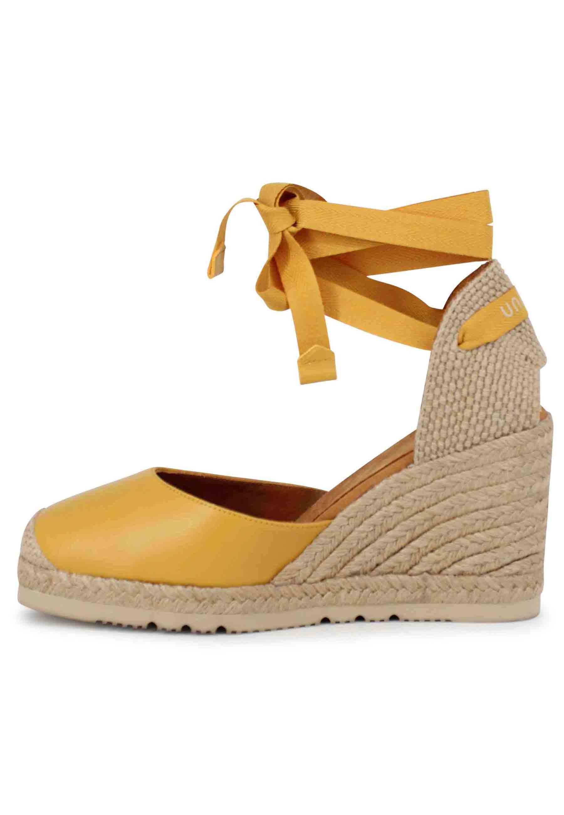 Sandali espadrillas donna in pelle gialla con lacci alla caviglia e zeppa alta CARAT NS MERIGOLD Unisa 