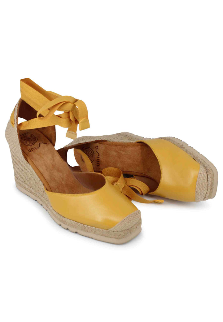 Sandali espadrillas donna in pelle gialla con lacci alla caviglia e zeppa alta CARAT NS MERIGOLD Unisa 