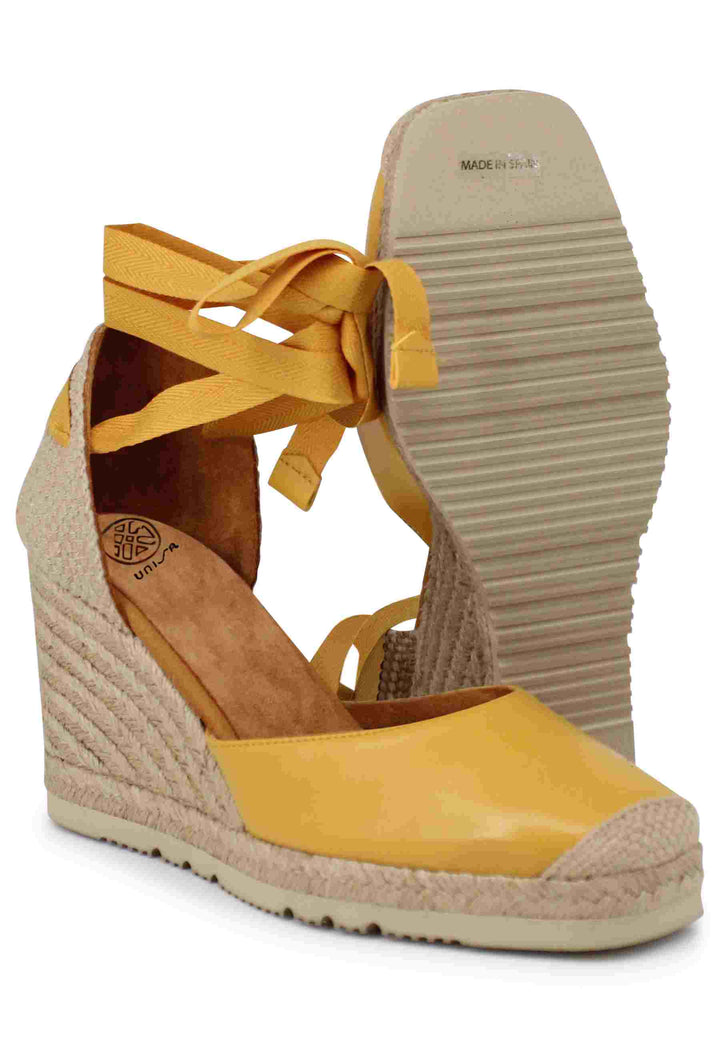Sandali espadrillas donna in pelle gialla con lacci alla caviglia e zeppa alta CARAT NS MERIGOLD Unisa 