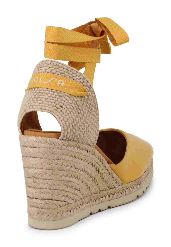 Sandali espadrillas donna in pelle gialla con lacci alla caviglia e zeppa alta CARAT NS MERIGOLD Unisa 