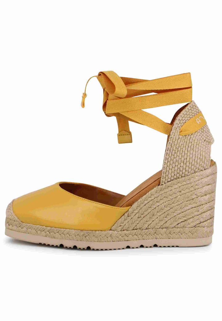 Sandali espadrillas donna in pelle gialla con lacci alla caviglia e zeppa alta CARAT NS MERIGOLD Unisa 