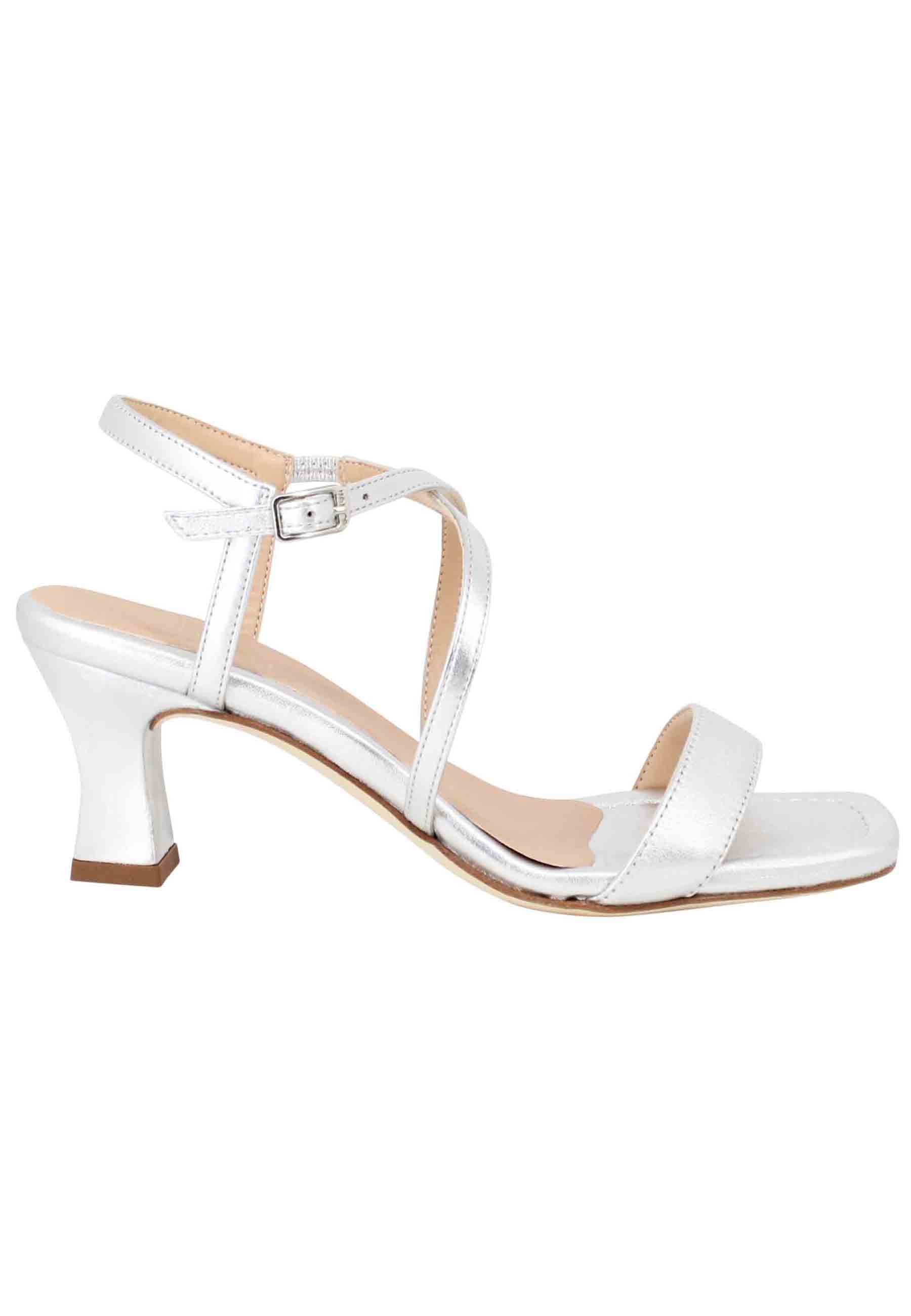 Women's slingback sandals in silver leather with leather sole and square toe