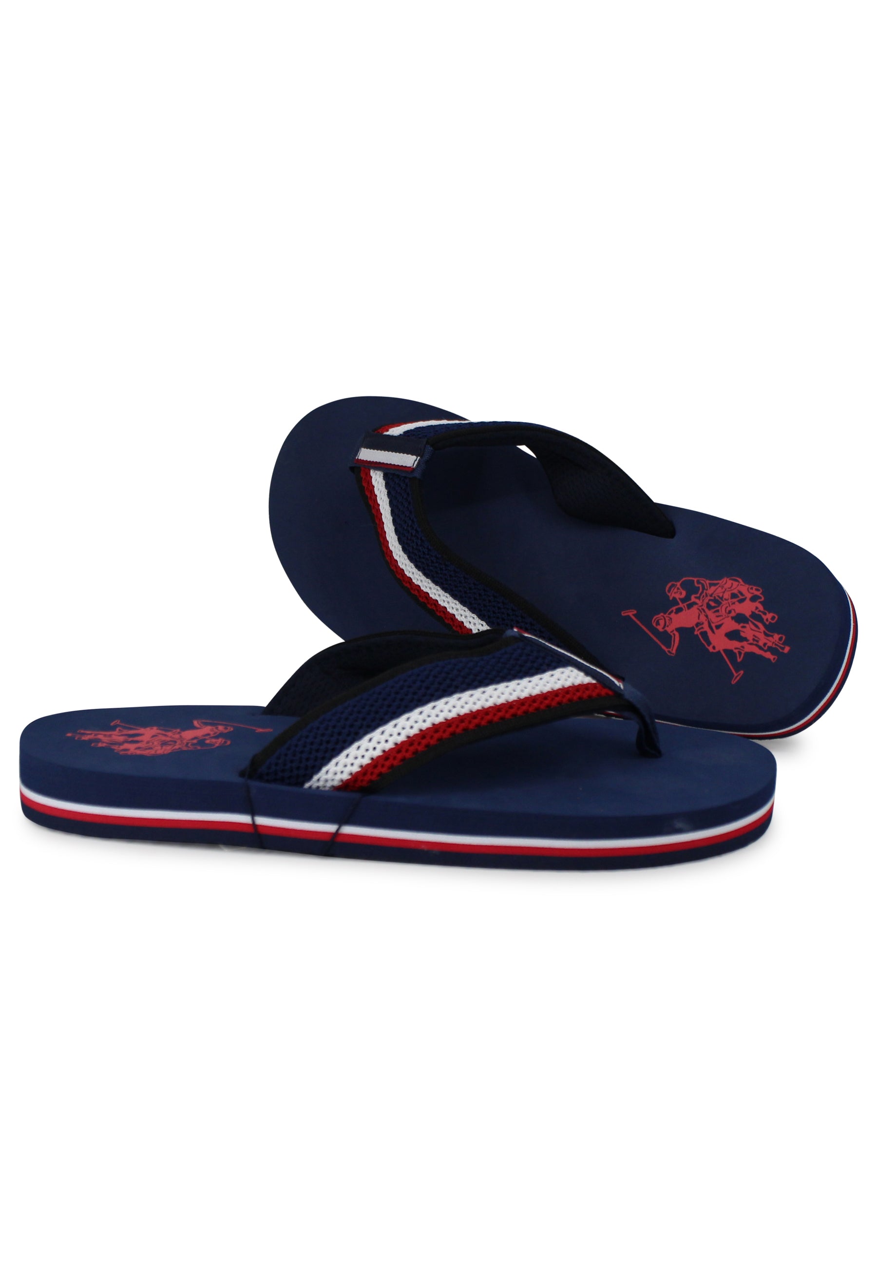 Men's flip flops in blue fabric with light rubber sole