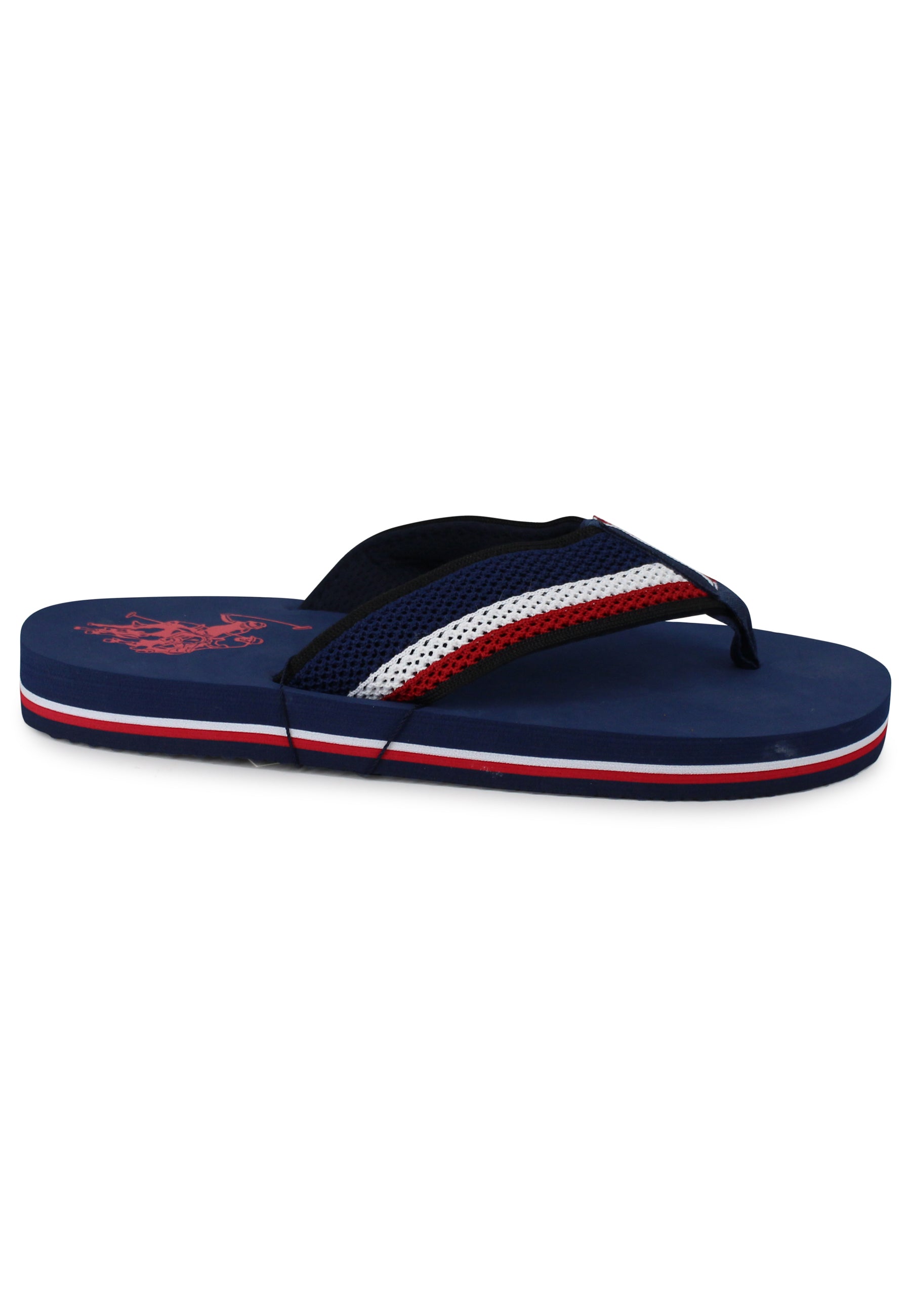 Men's flip flops in blue fabric with light rubber sole