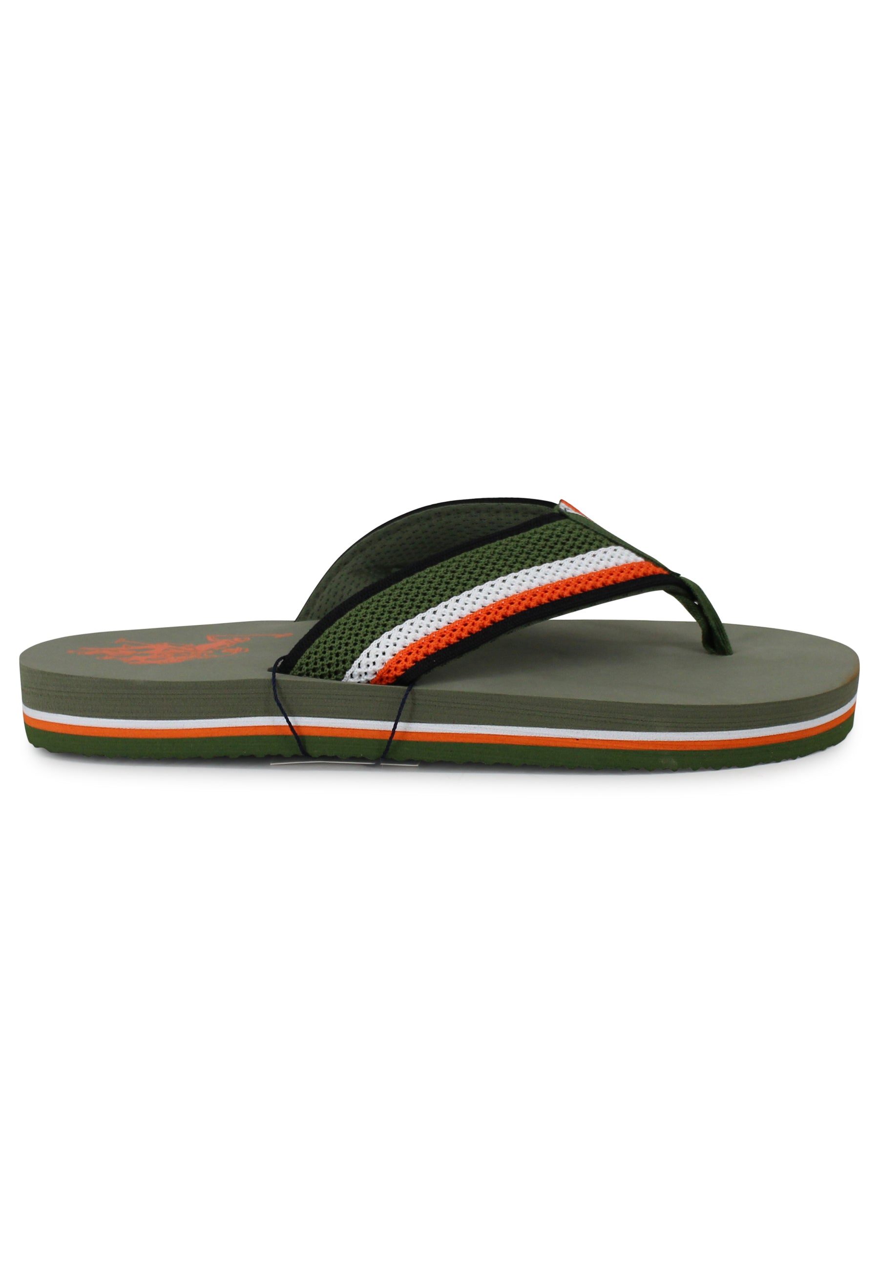Men's flip flops in green fabric with light rubber sole