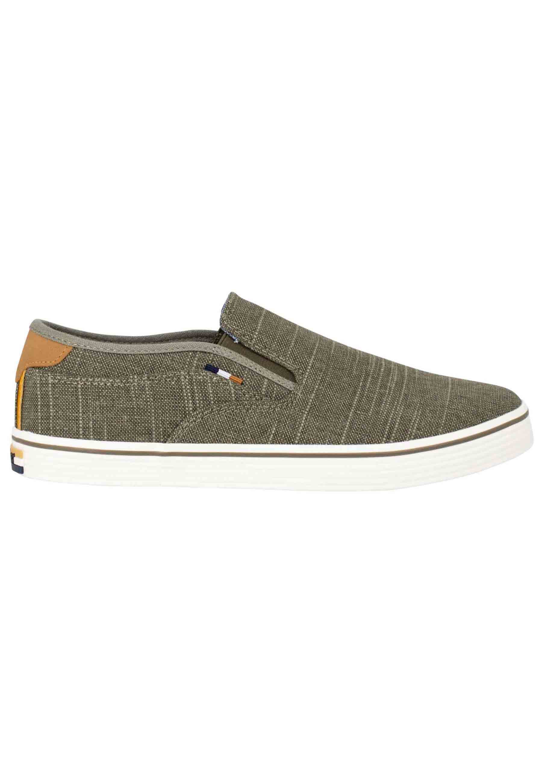 Mocassins homme Calypso Slip On en tissu vert avec semelle en caoutchouc