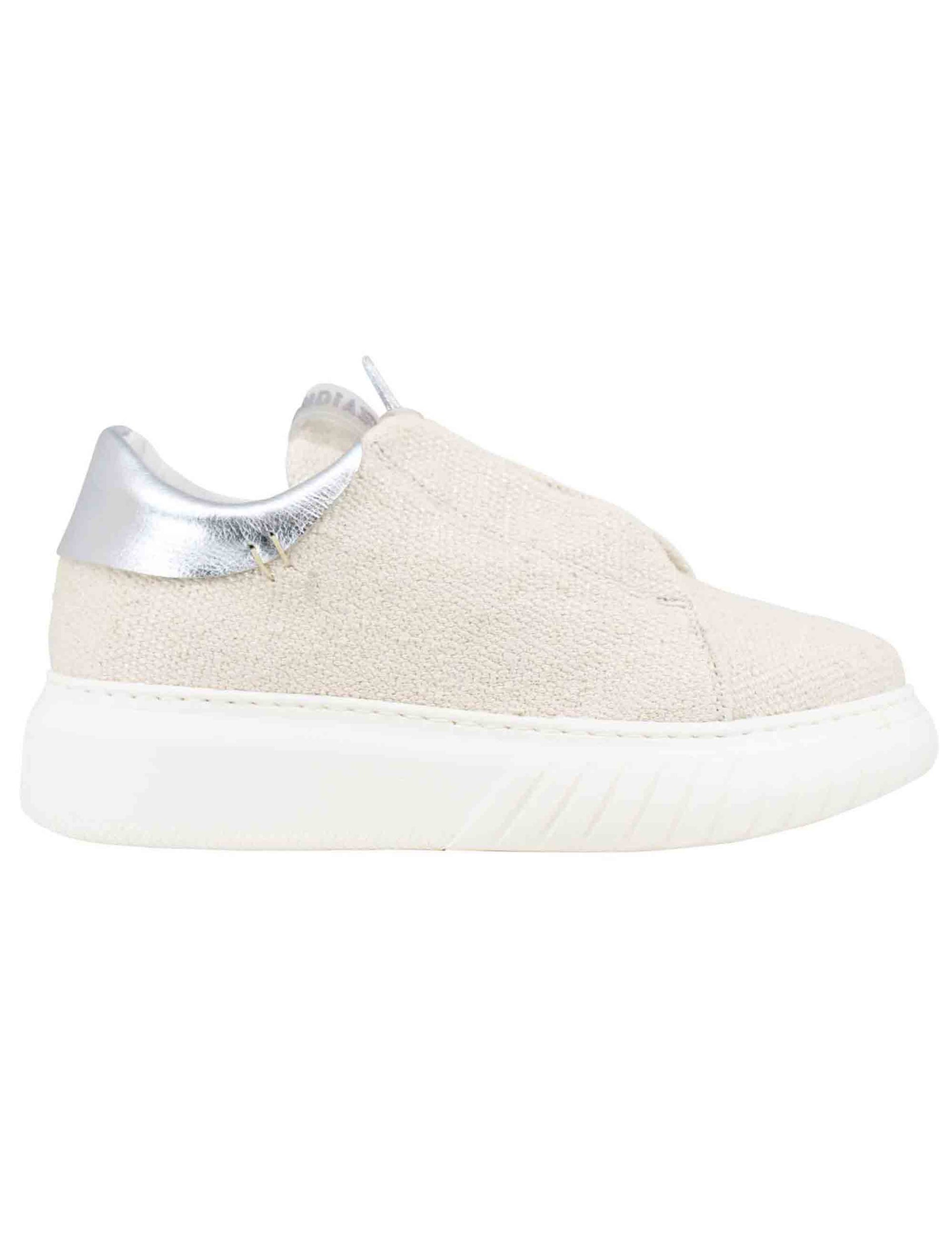 Sneakers donna in tessuto beige con suola in gomma alta