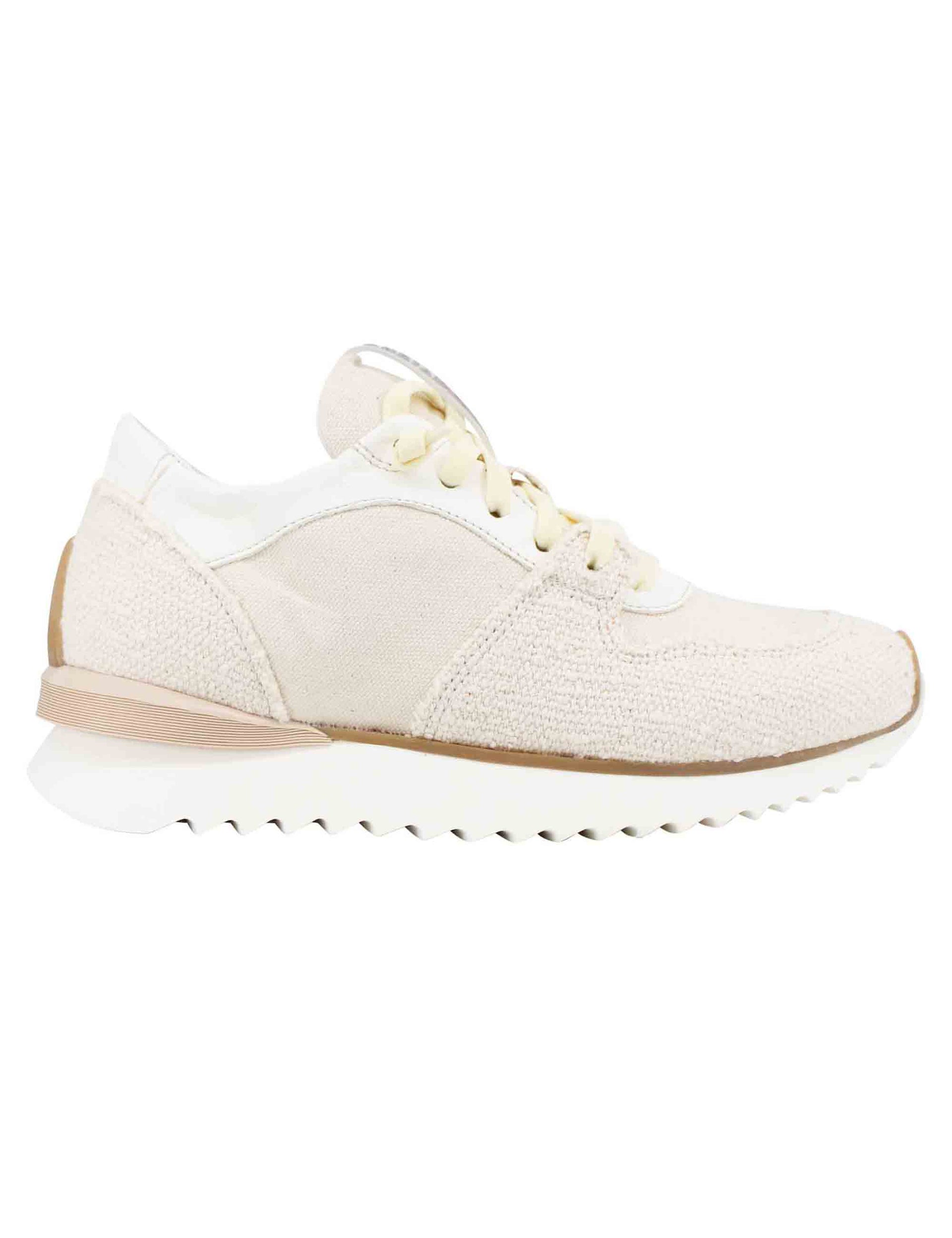 Women's sneakers in beige leather and fabric