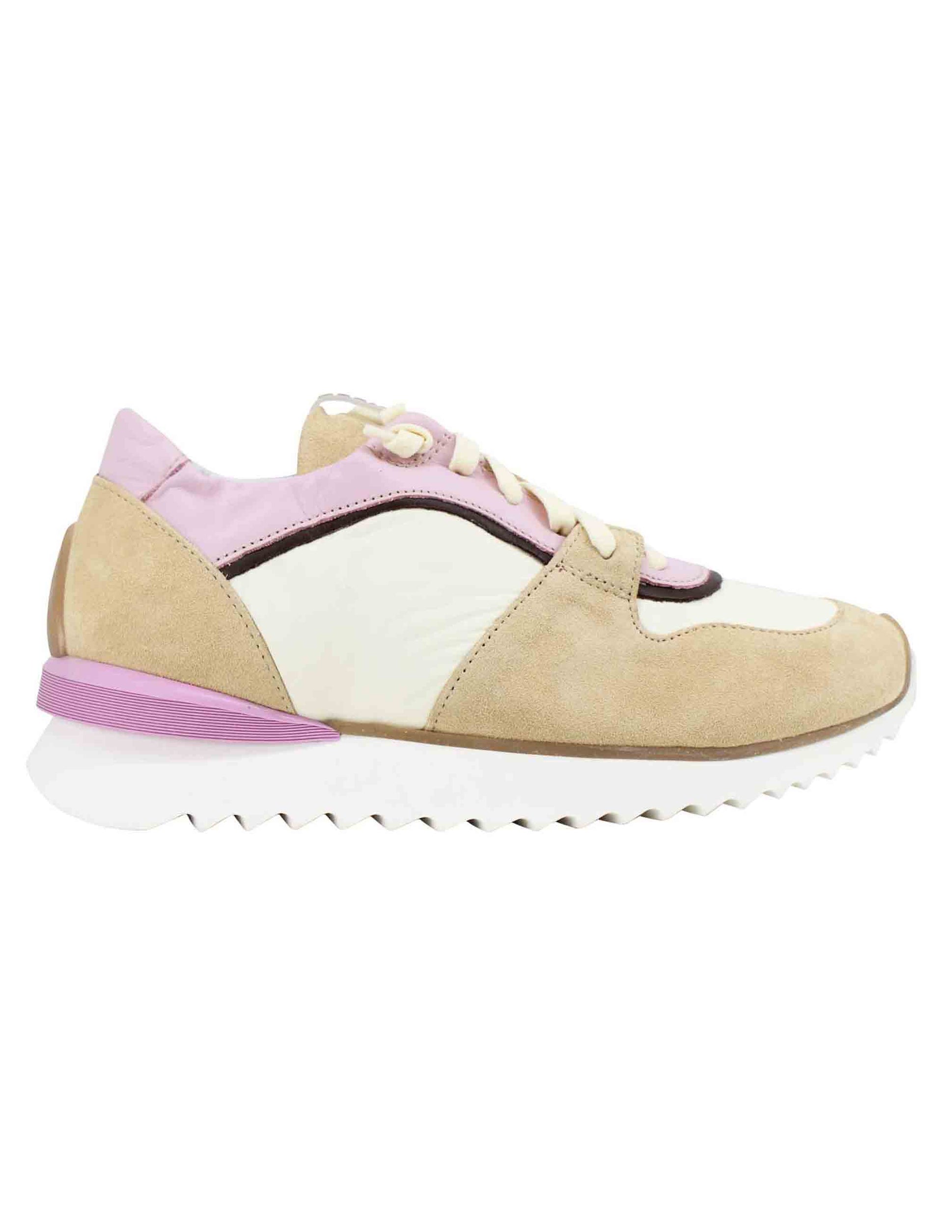 Women's sneakers in beige leather and suede