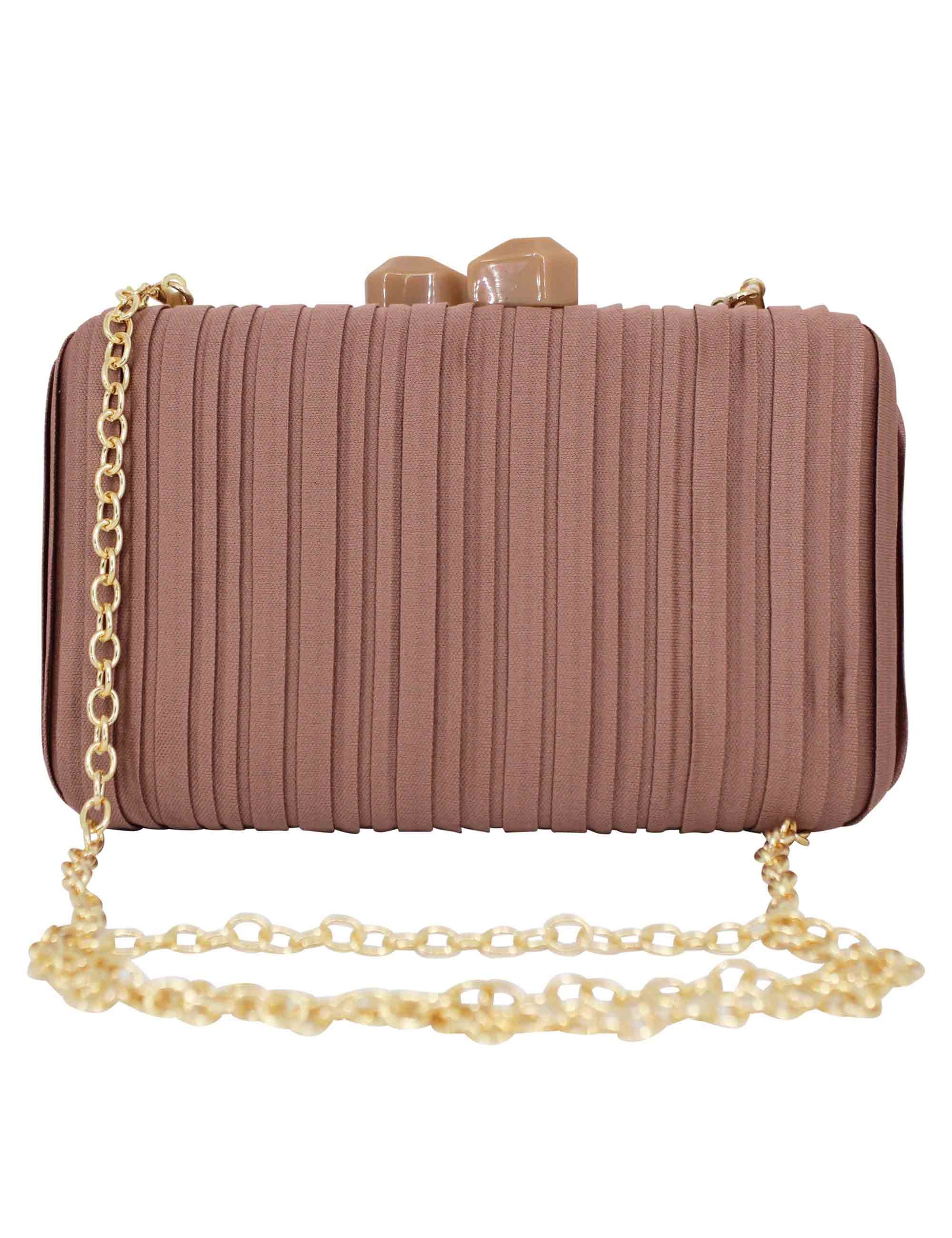 Women's clutch bags in brick fabric with gold shoulder strap