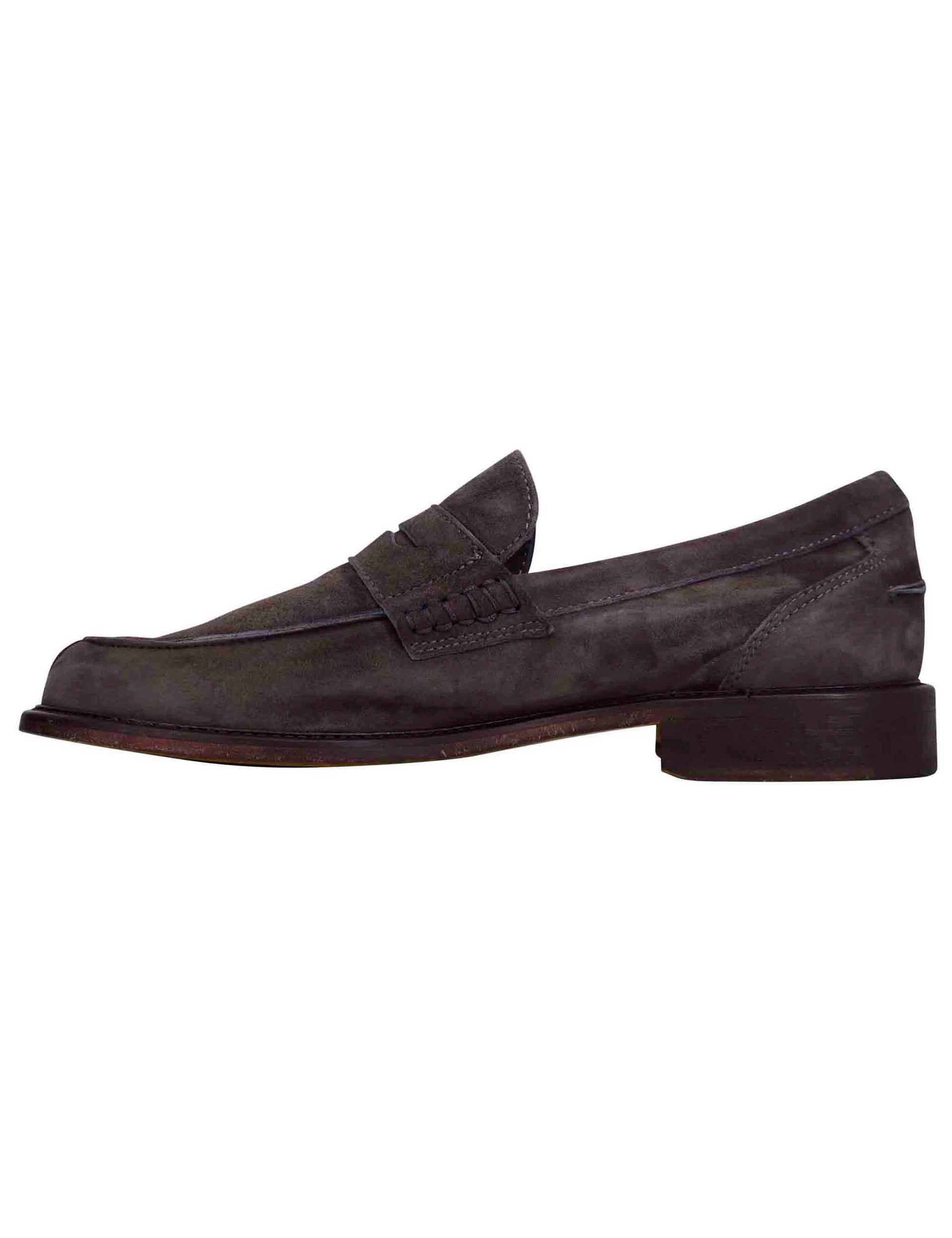 Men's moccasins in gray suede with stitched leather sole
