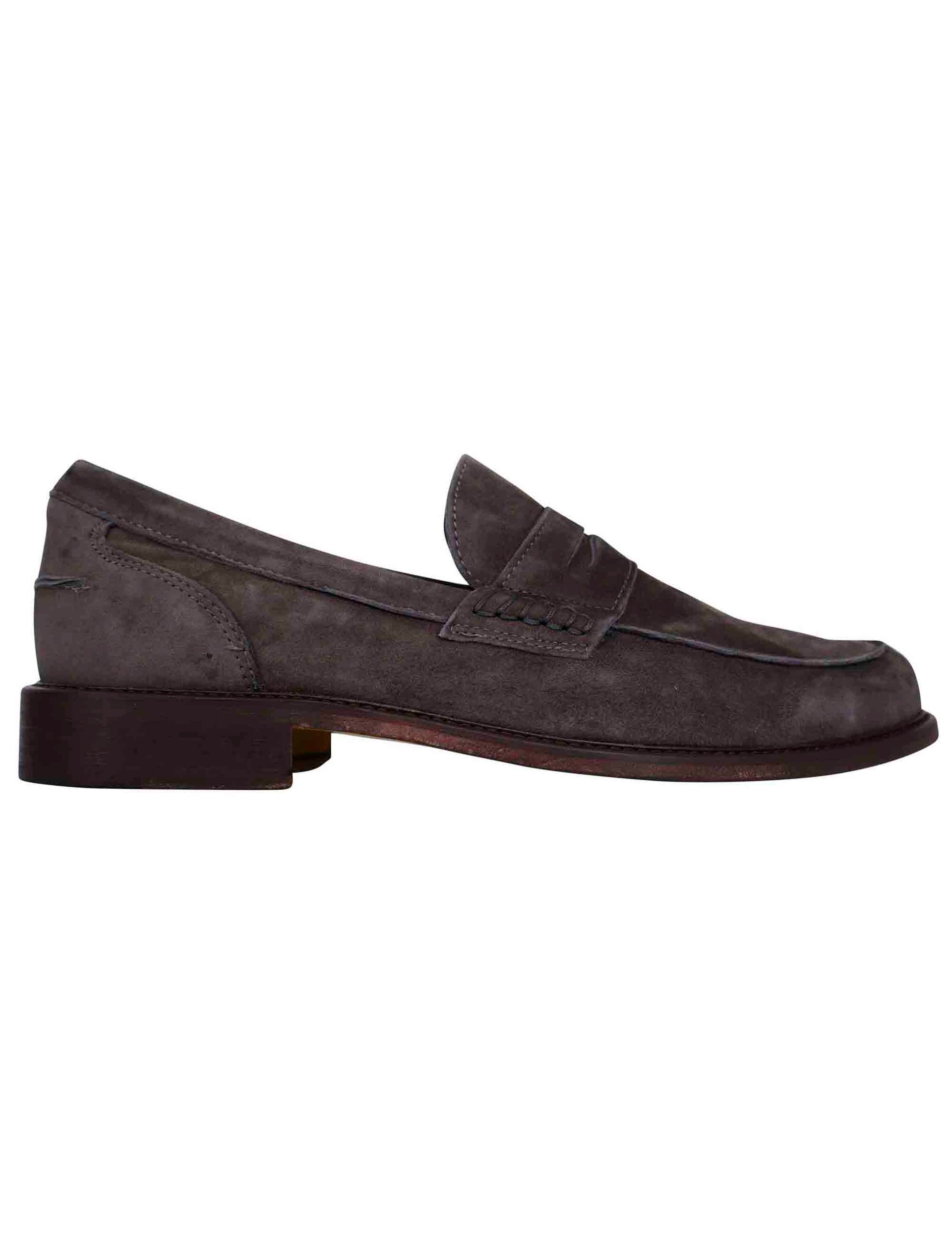 Men's moccasins in gray suede with stitched leather sole