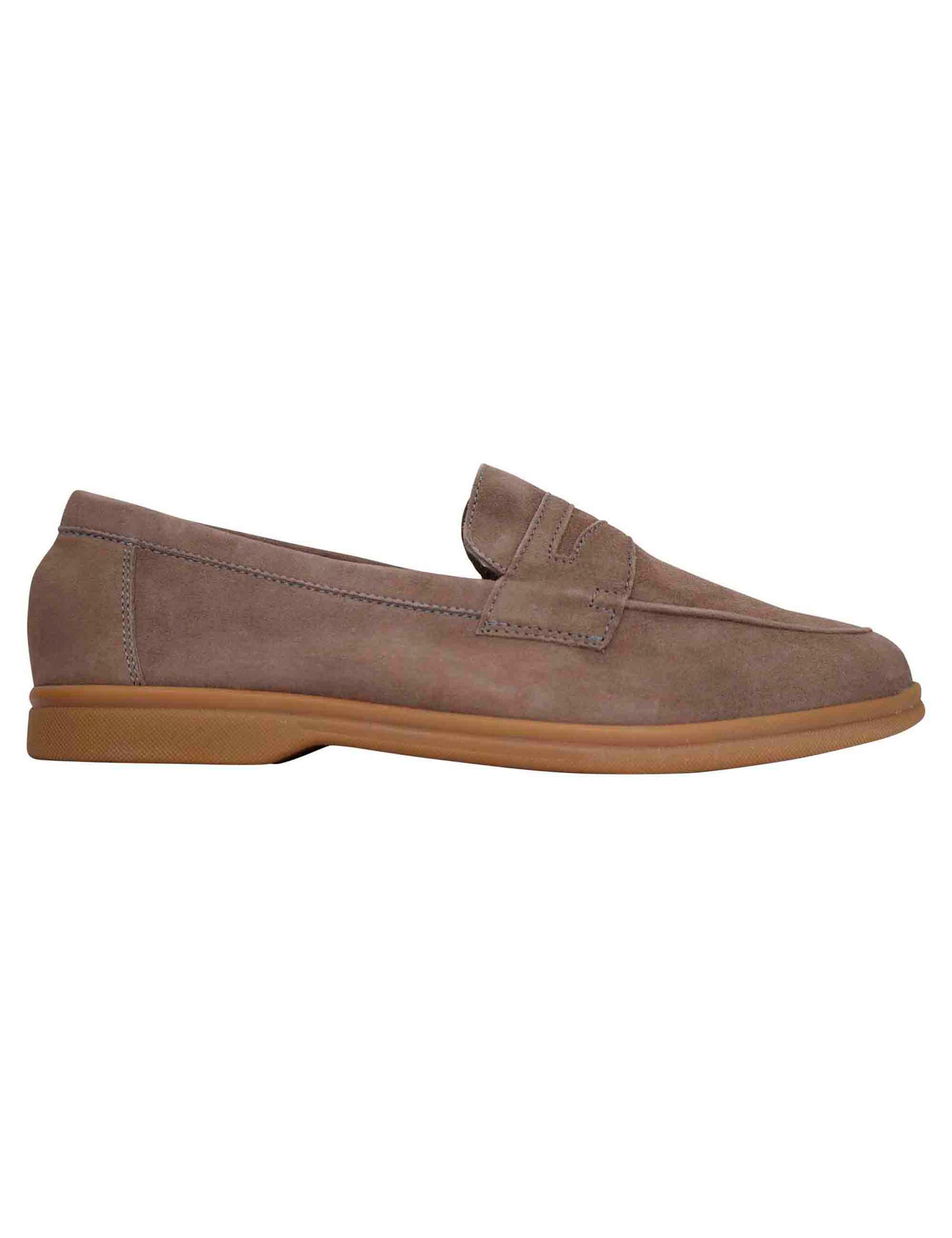 Men's moccasins in taupe suede with light rubber sole