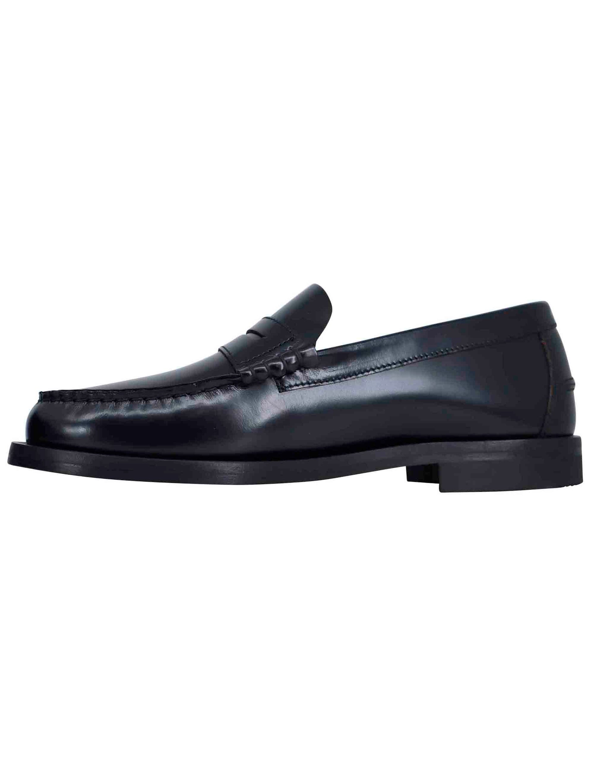 Men's black leather moccasins with stitched leather sole