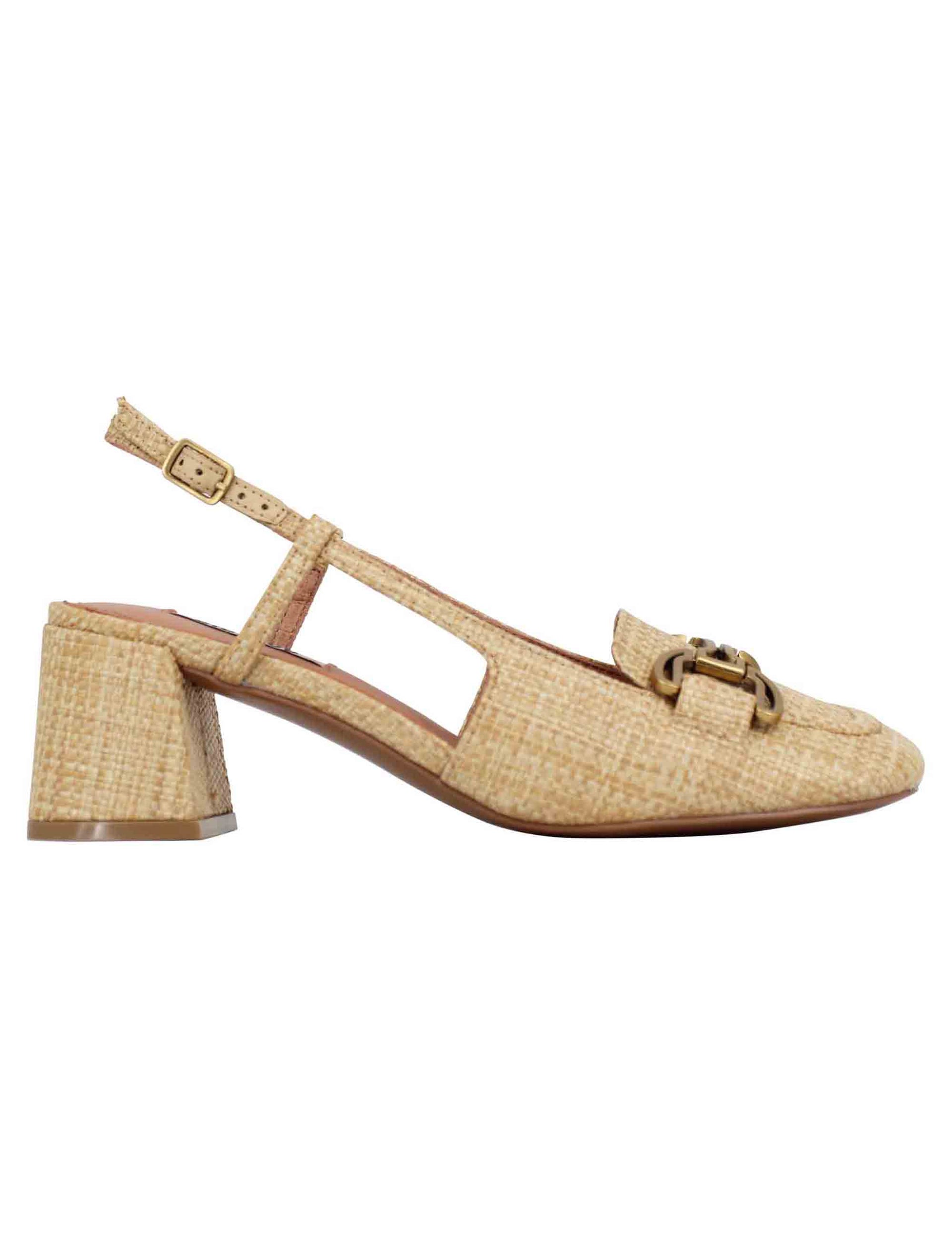 Women's slingback pumps in natural fabric with Renée buckle
