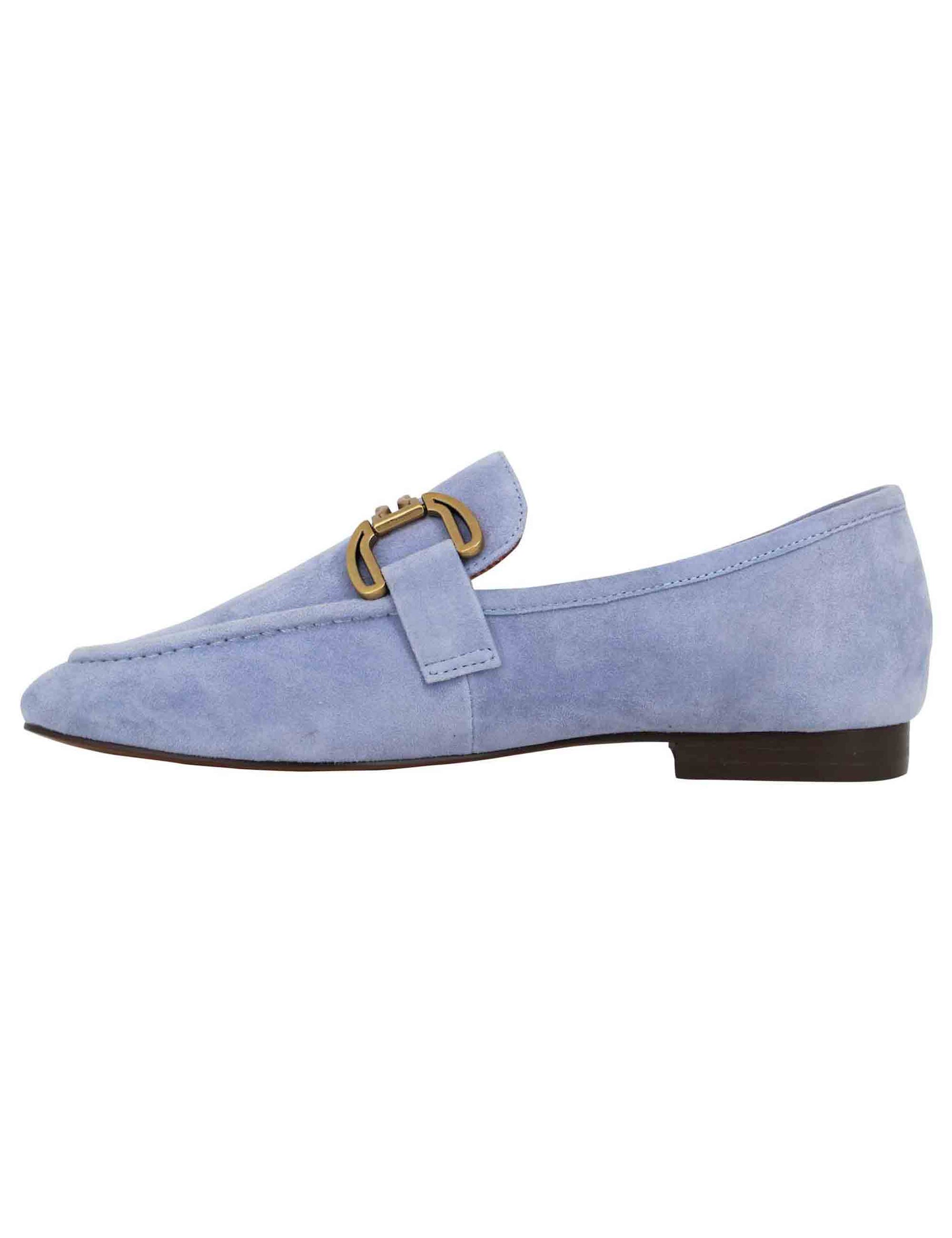 Women's moccasins in light blue suede with moccasin and low heel Zagreb