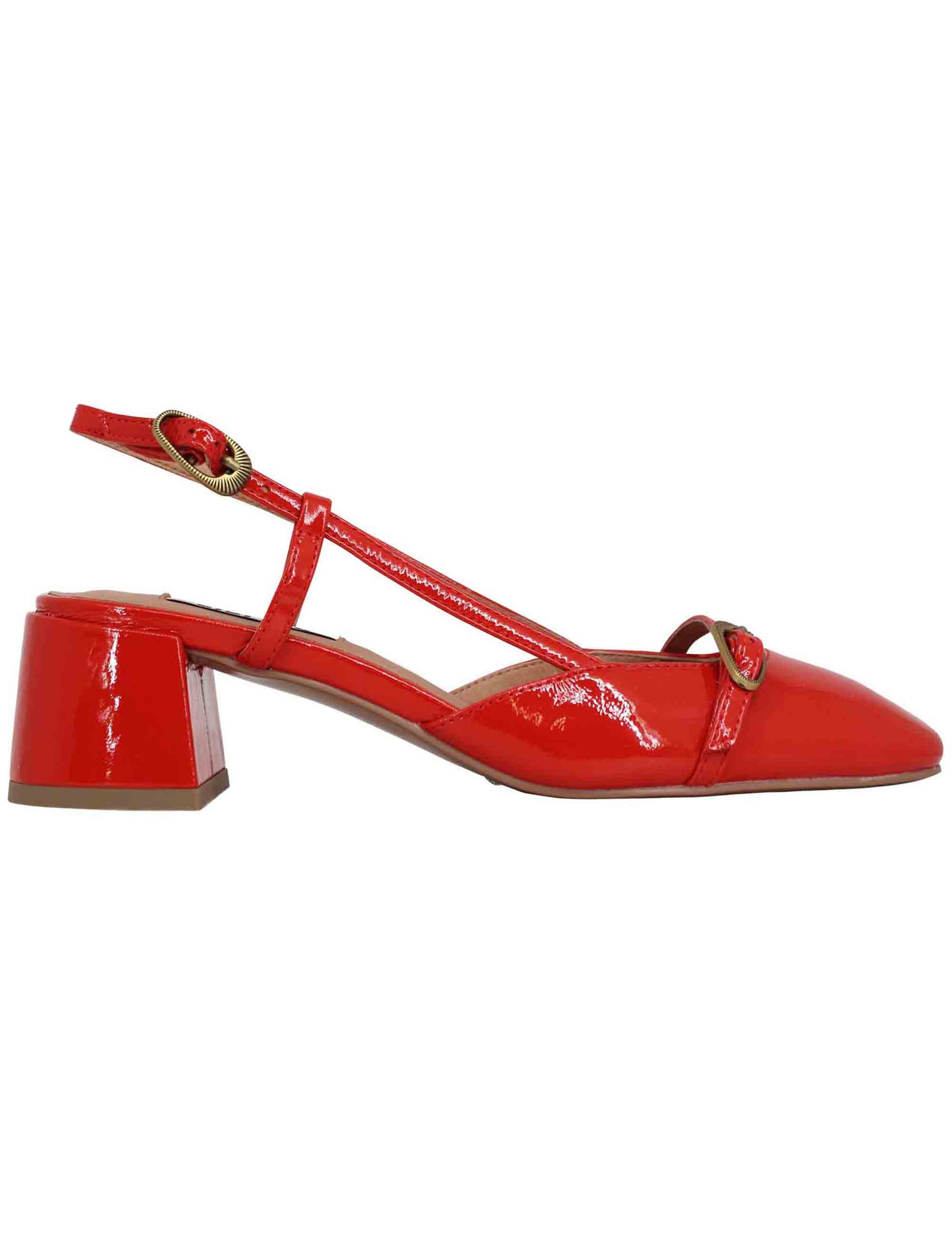 Women's slingback pumps in red patent leather with Patty buckle