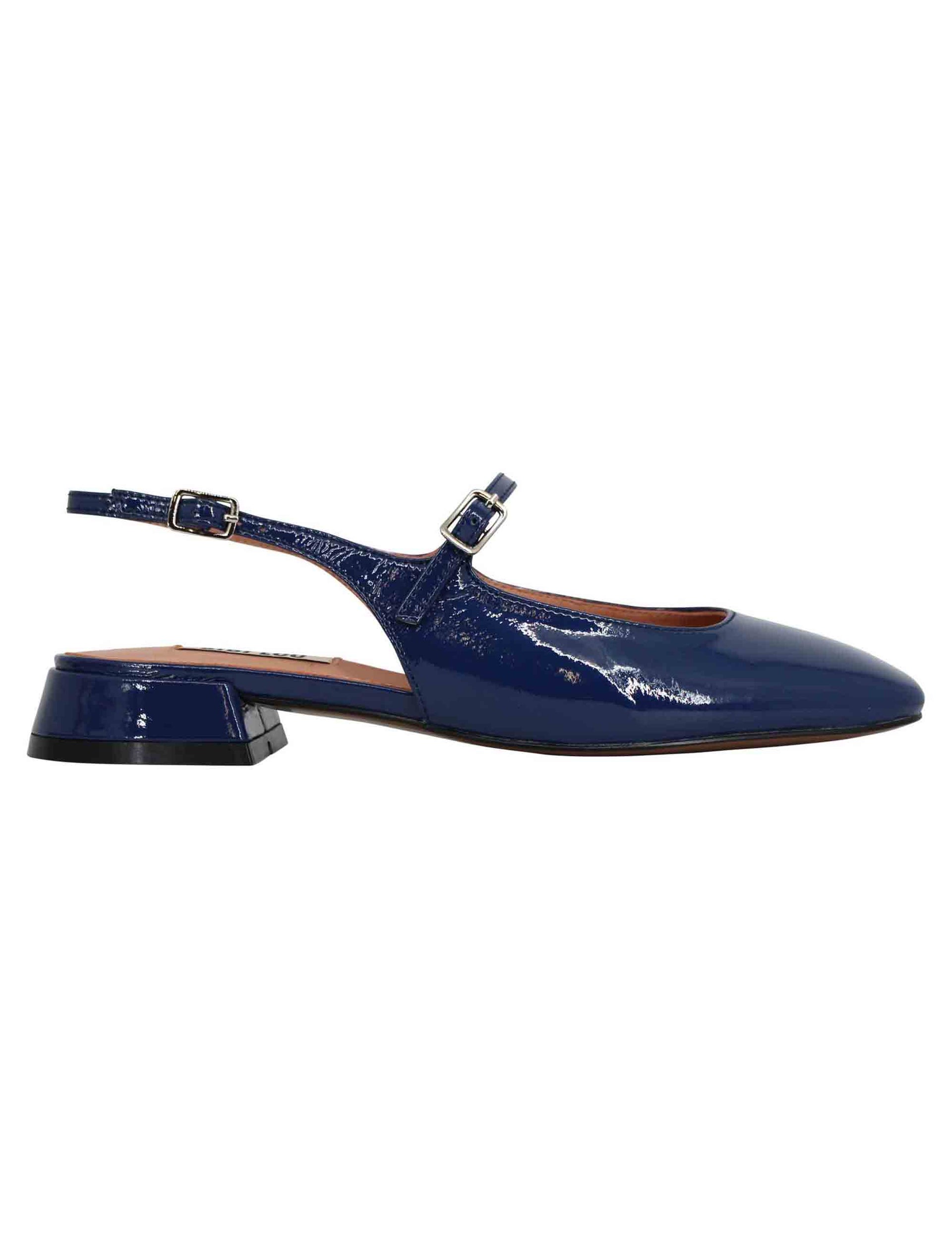 Women's slingback pumps in purple patent leather with strap on the instep Ava
