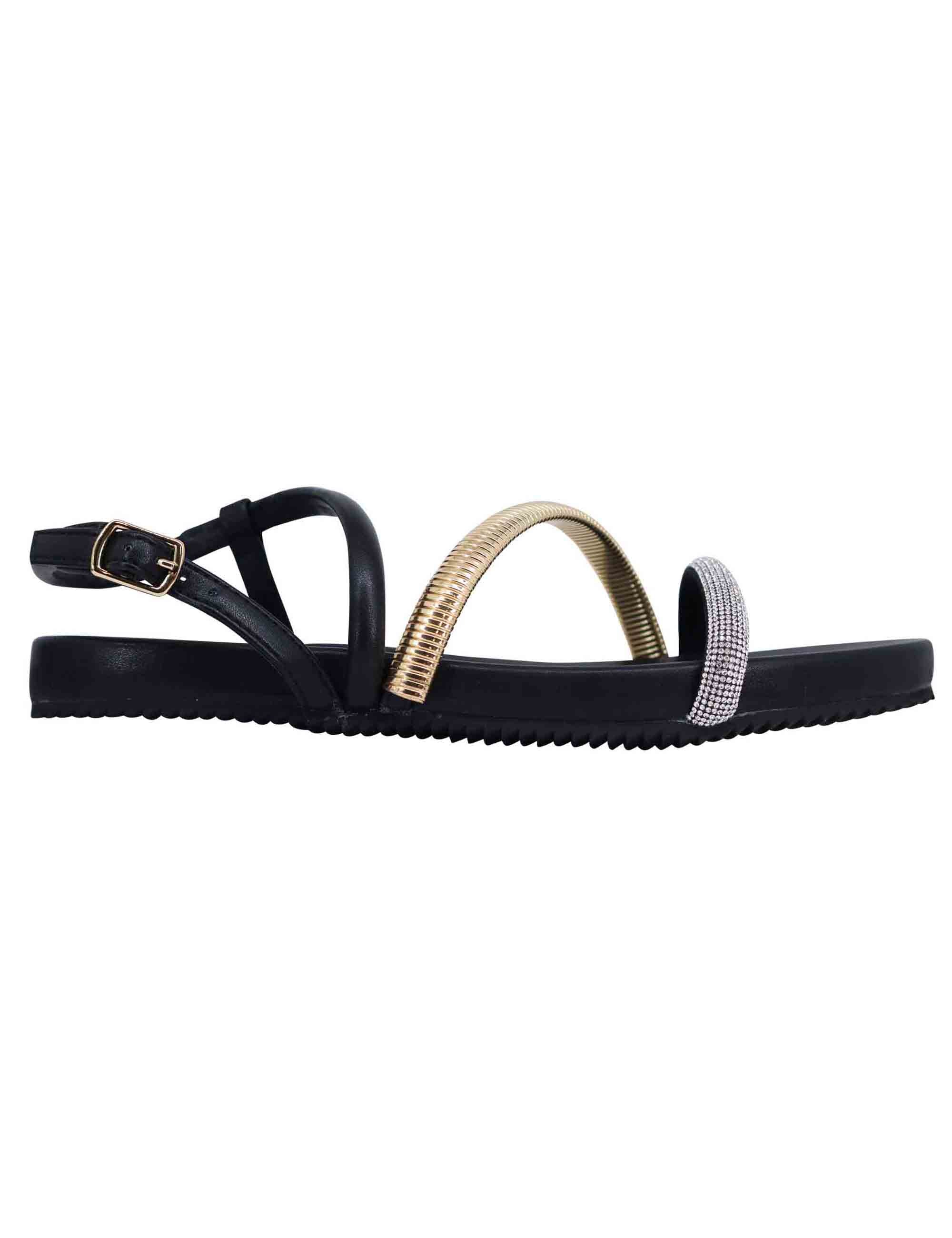 Spatarella Sandali flat donna in eco pelle nera con fussbett e cinturino posteriore Brie