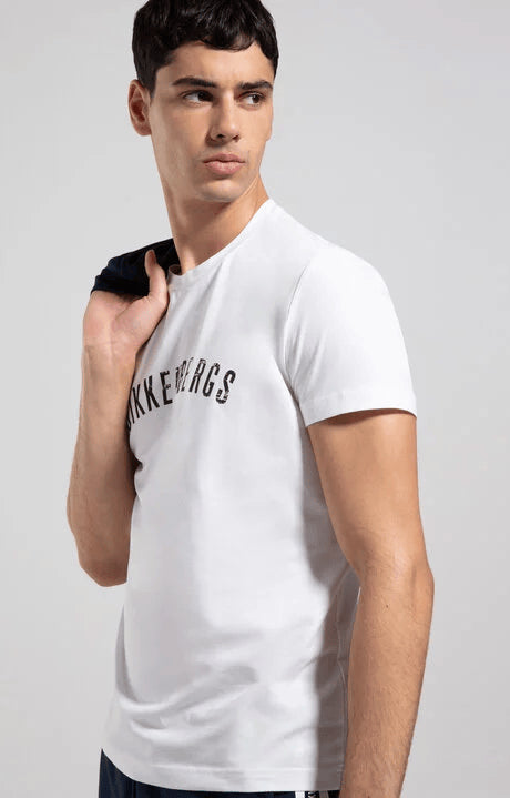 T-shirt uomo con stampa logo bianco