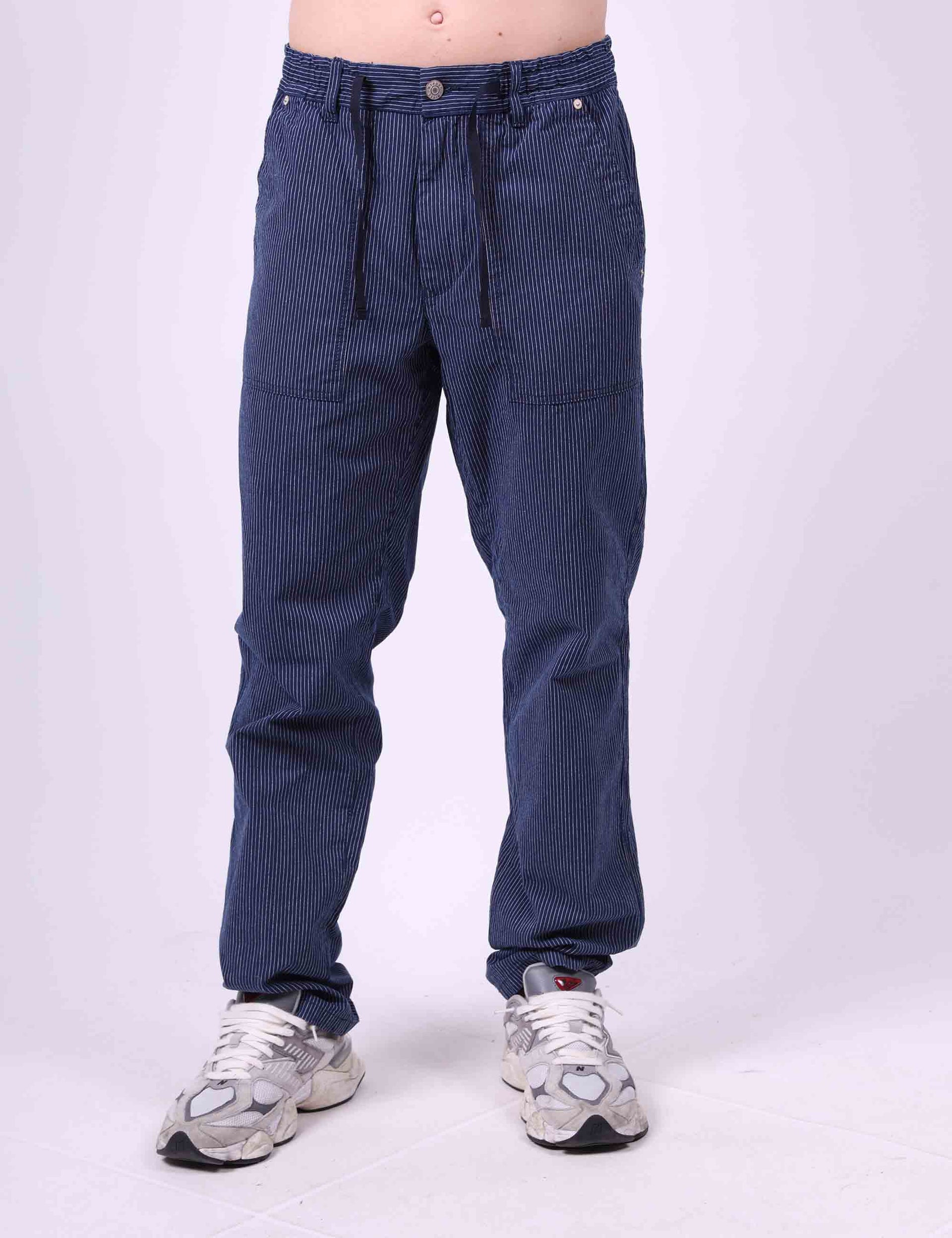 Pantaloni uomo in cotone chambray indigo blu