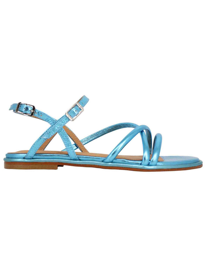 Sandali flat slingback donna in pelle laminata turchese BH1101X 028 Bruno Premi 
