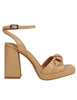 Women's sandals in natural leather with ankle strap, high heel and platform