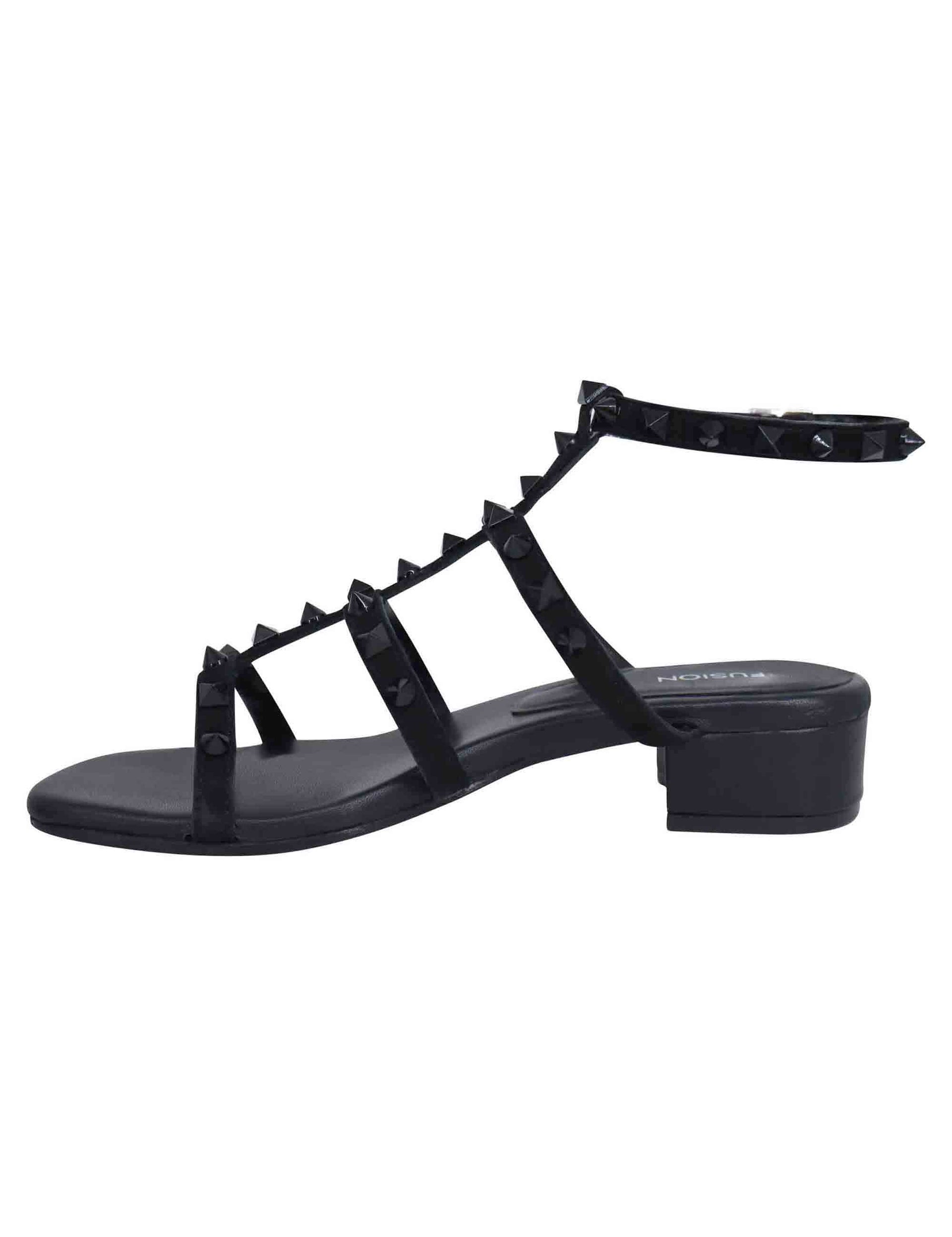 Sandali gladiatore donna in camoscio nero con tacco basso