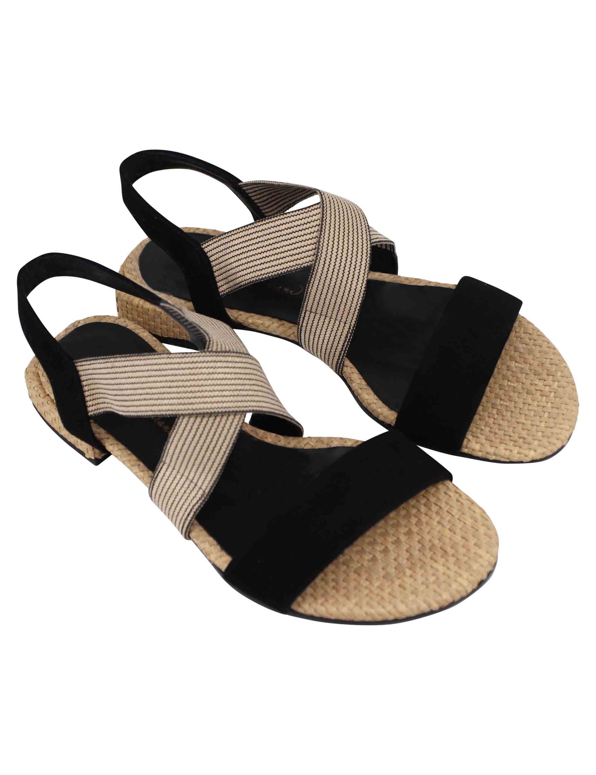 Sandali donna in tessuto beige e camoscio nero con tacco basso AGILE 001 Daniele Ancarani 
