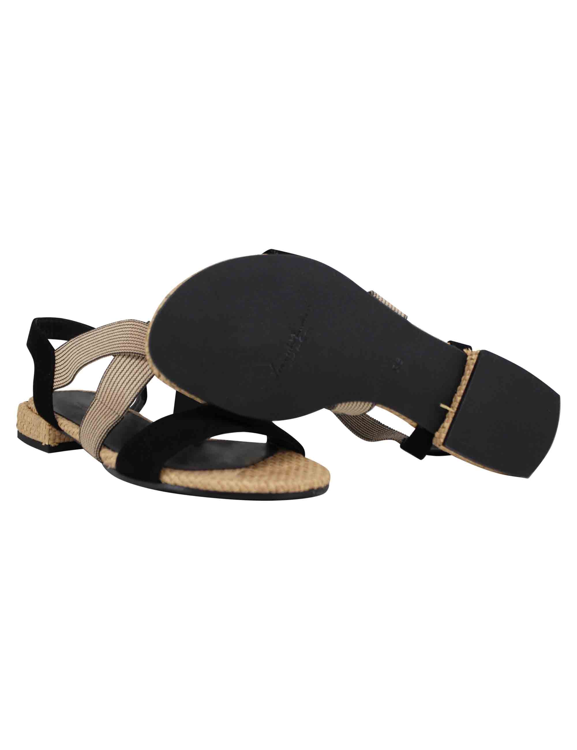 Sandali donna in tessuto beige e camoscio nero con tacco basso AGILE 001 Daniele Ancarani 