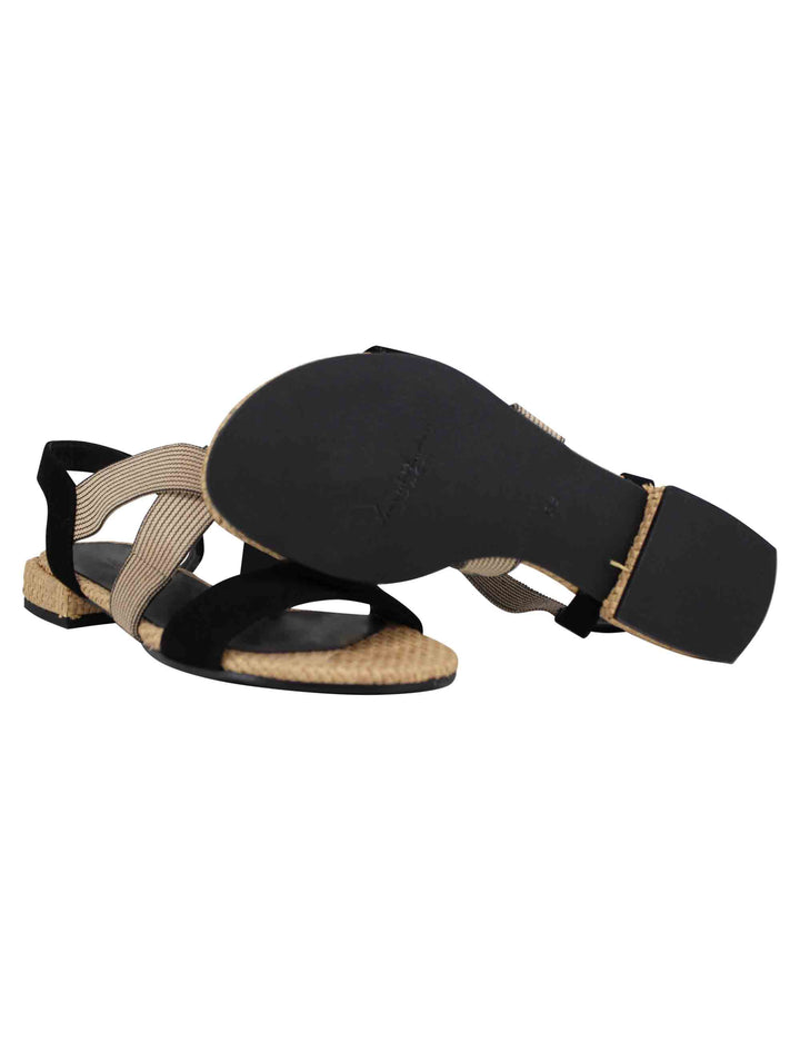 Sandali donna in tessuto beige e camoscio nero con tacco basso AGILE 001 Daniele Ancarani 