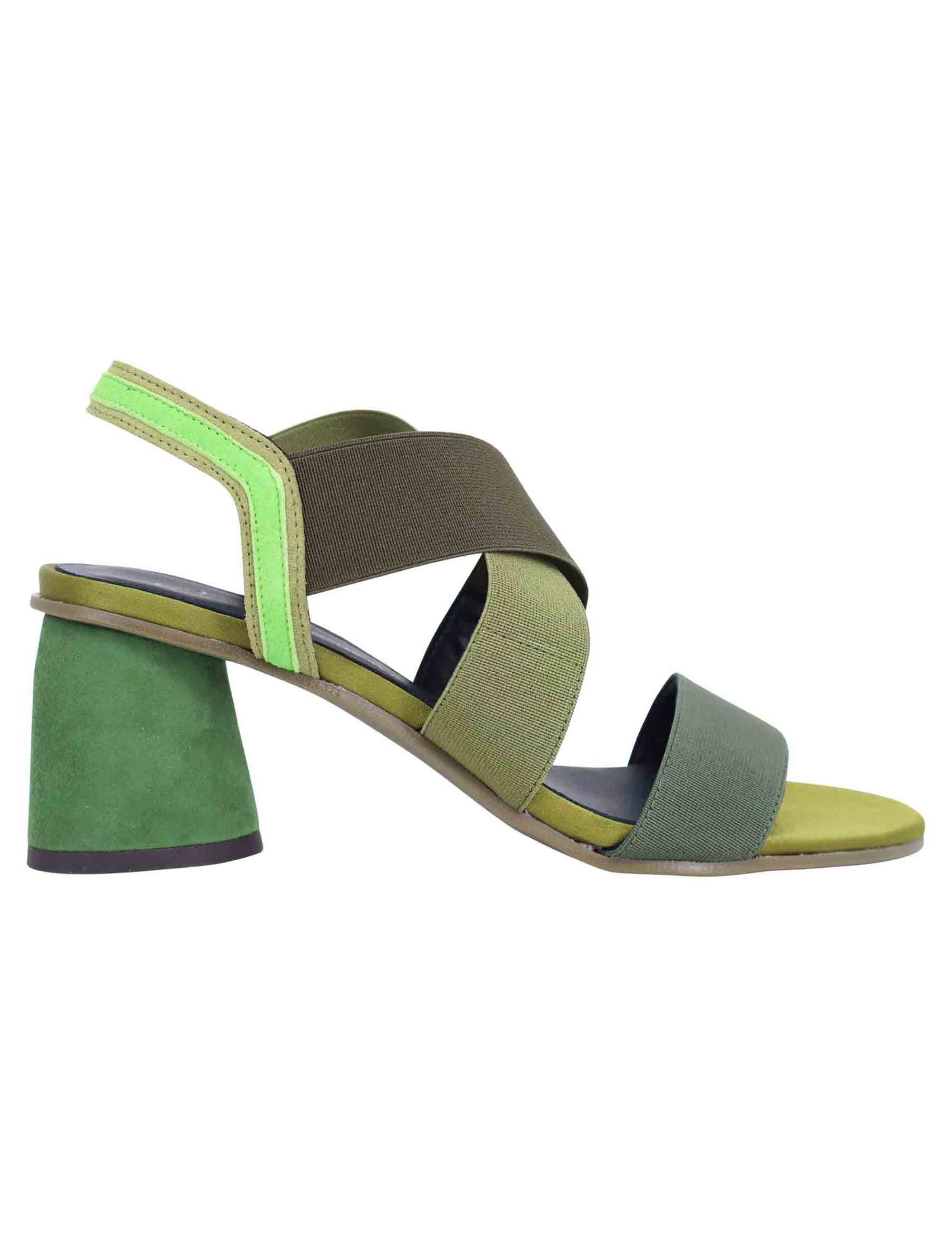 Spatarella Sandali slingback donna in tessuto verde con tacco in tinta