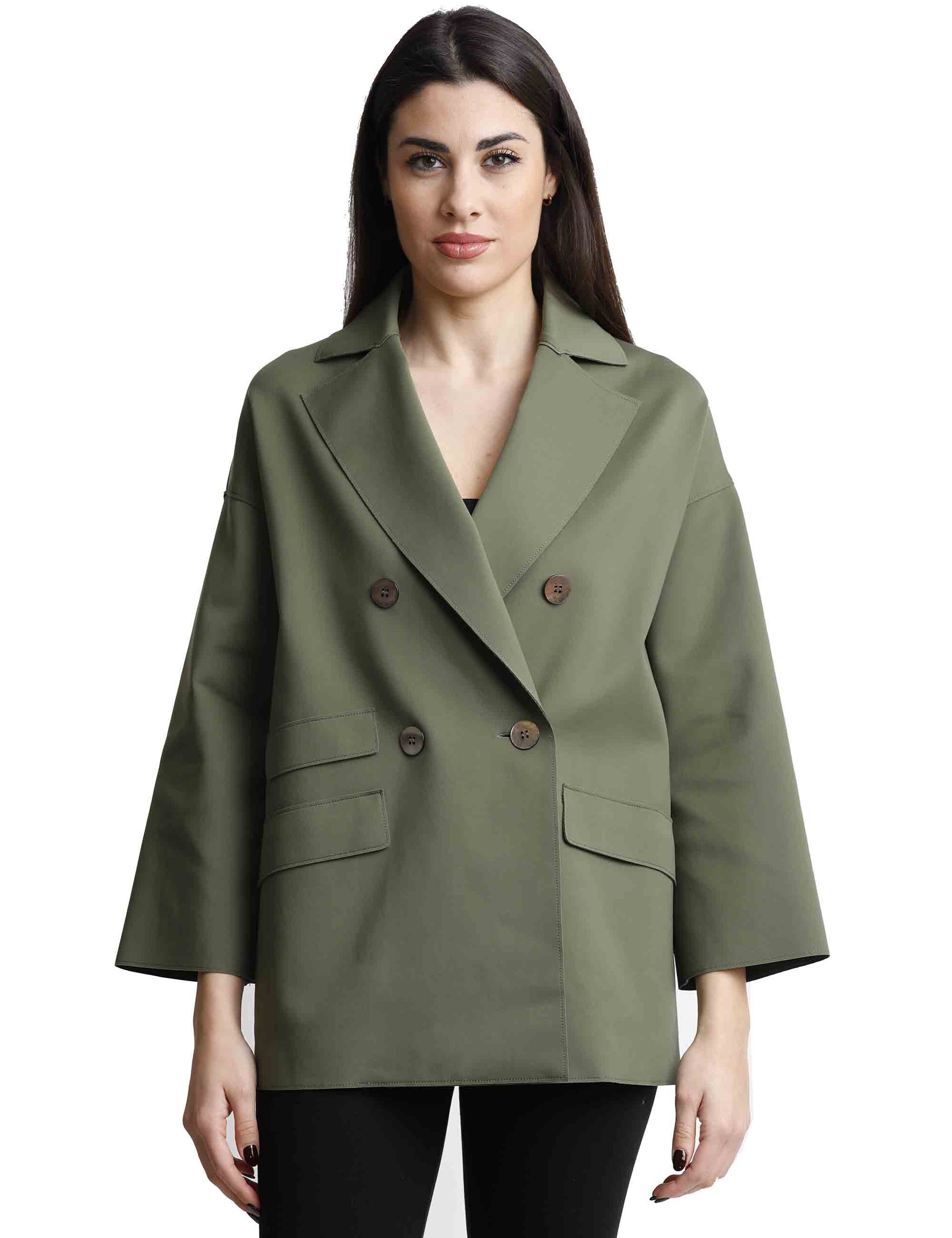 Sole women's double-breasted jackets in green fabric with long sleeves