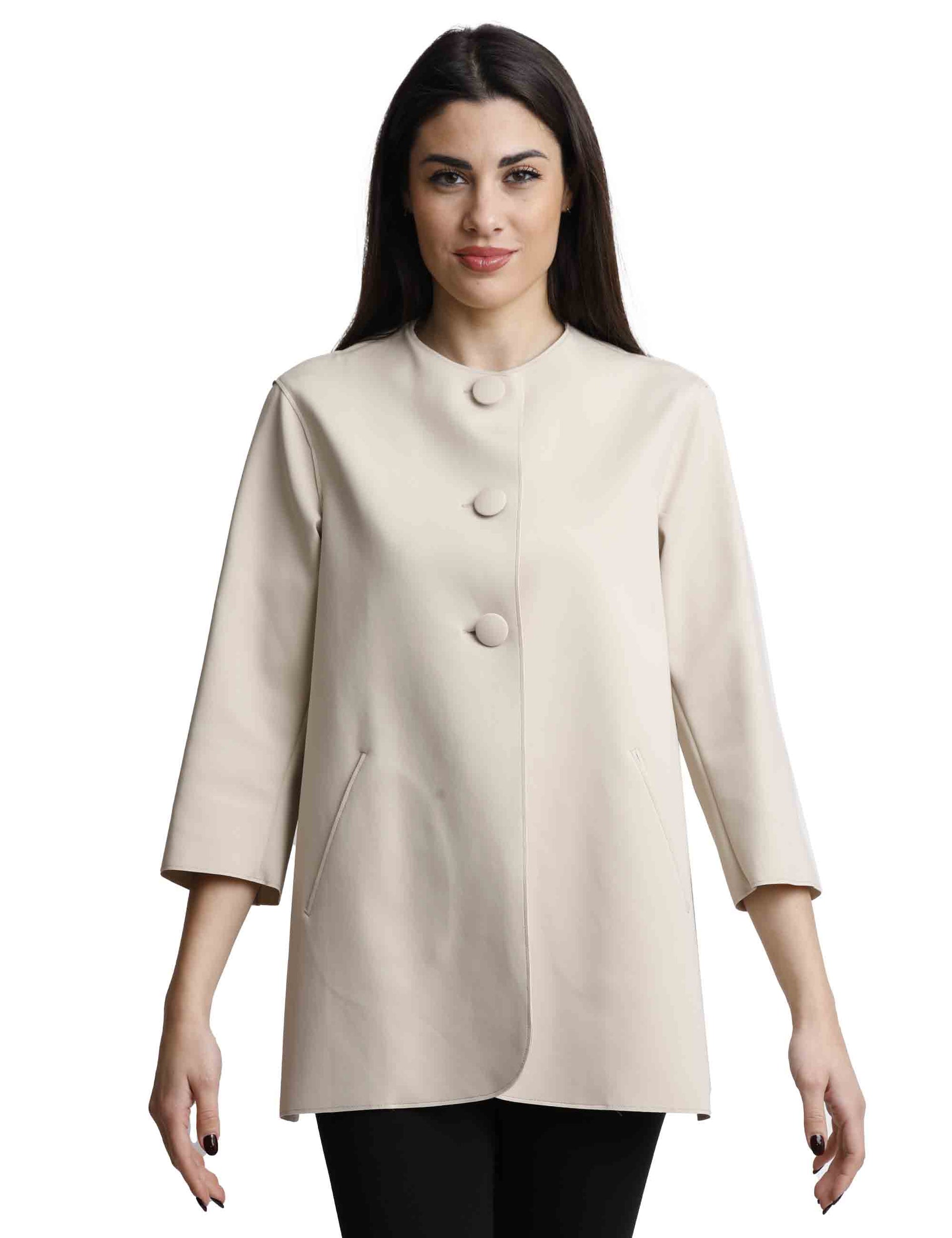 Aria women's jackets in beige fabric with crew neckline and 3/4 sleeves