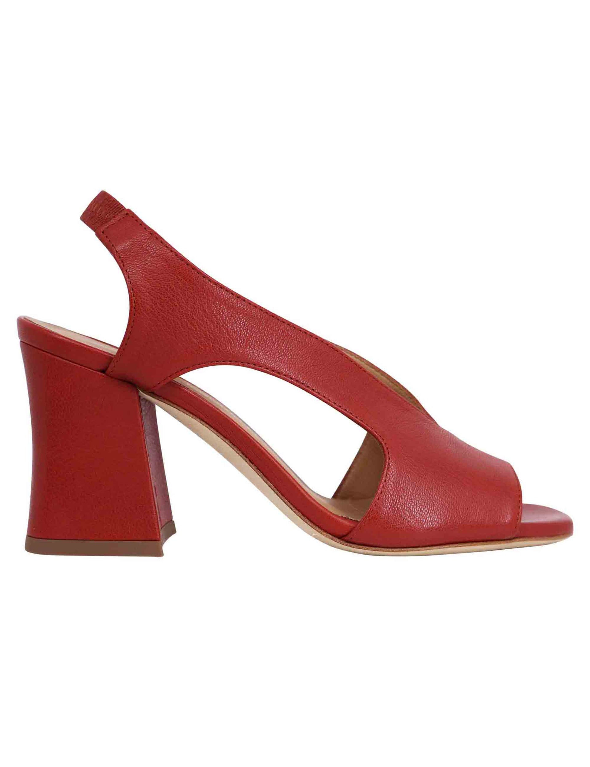 Women's slingback sandals in brick leather with high heel
