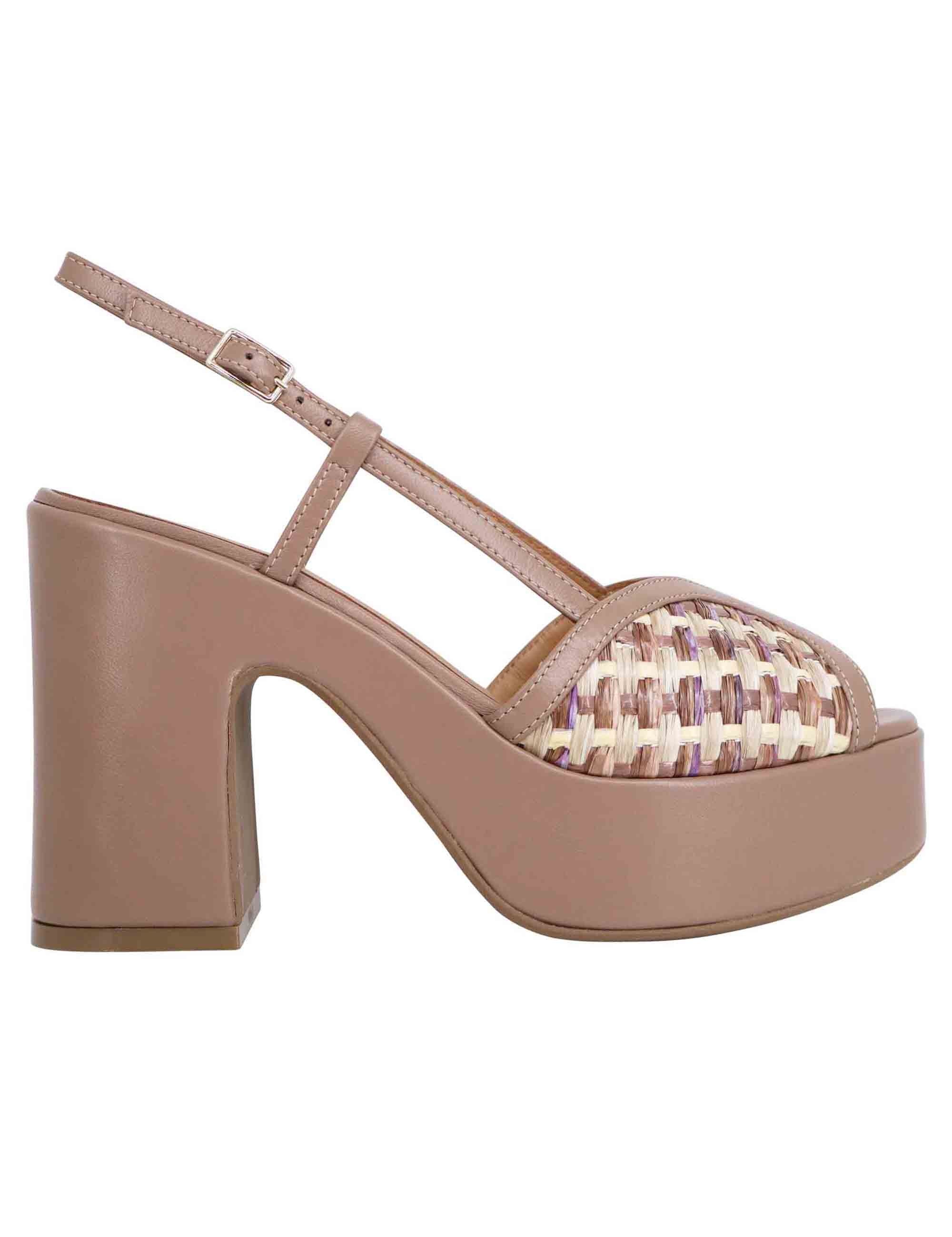 Spatarella Sandali donna slingback in pelle taupe bicolore con tacco alto e plateau