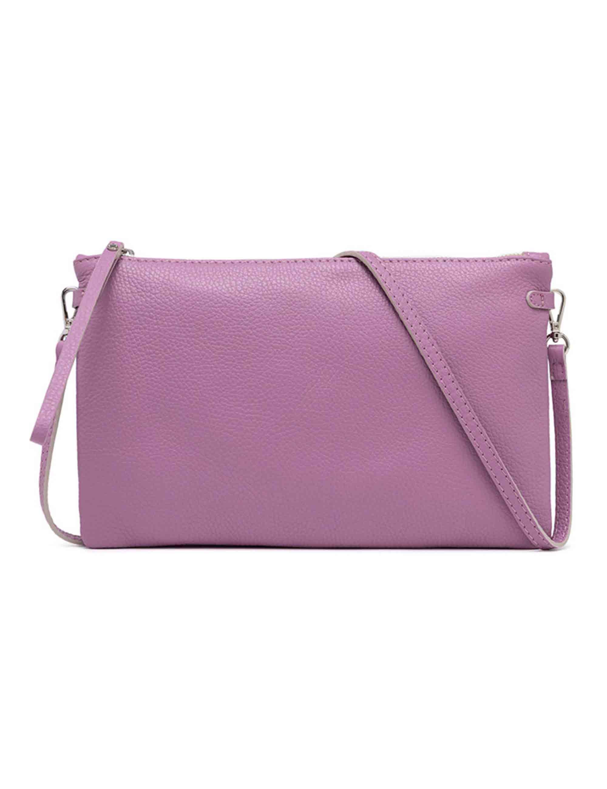 Spatarella Borse donna pochette Hermy in pelle viola con manico a bracciale e tracolla in pelle