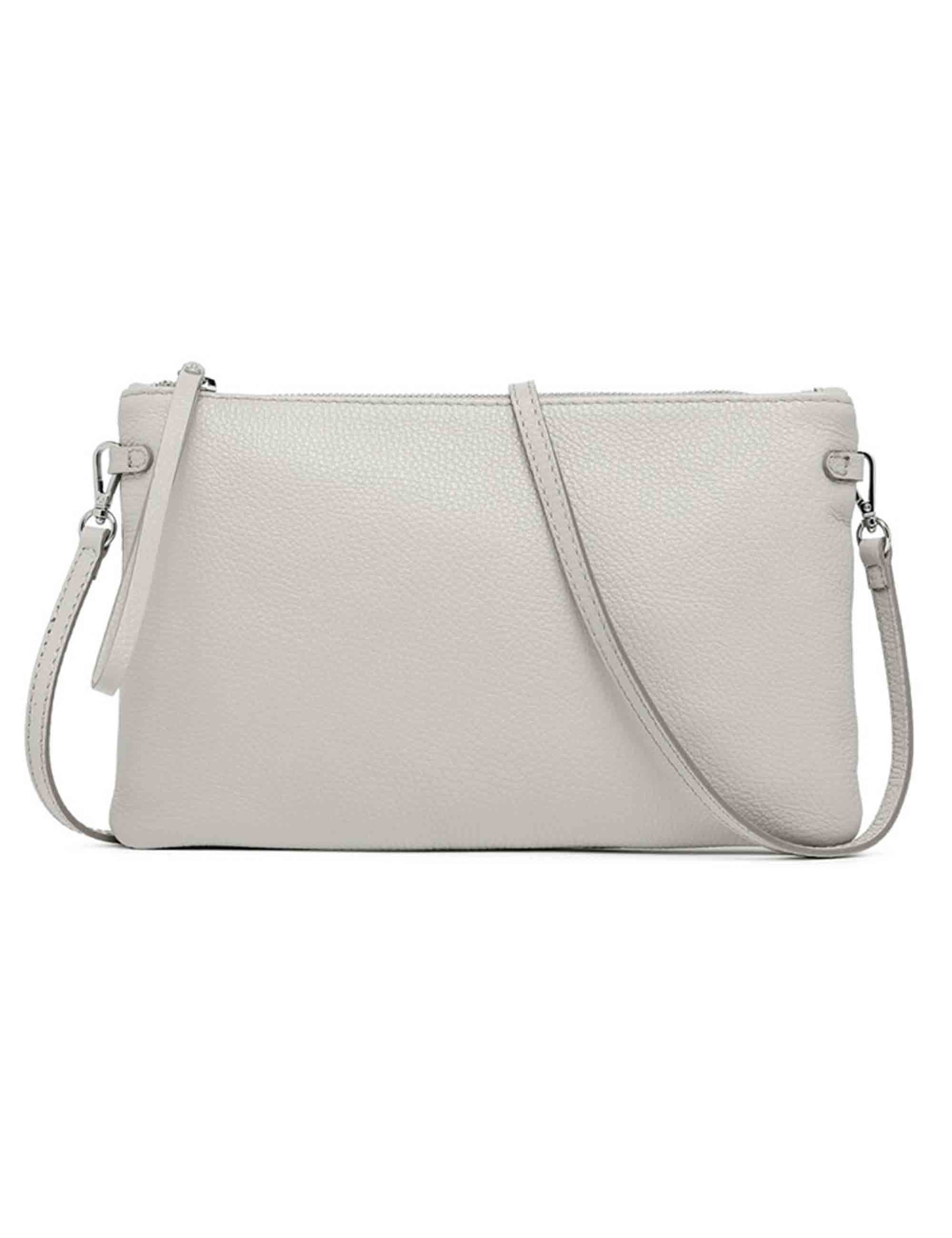 Spatarella Borse donna pochette Hermy in pelle grigia con manico a bracciale e tracolla in pelle