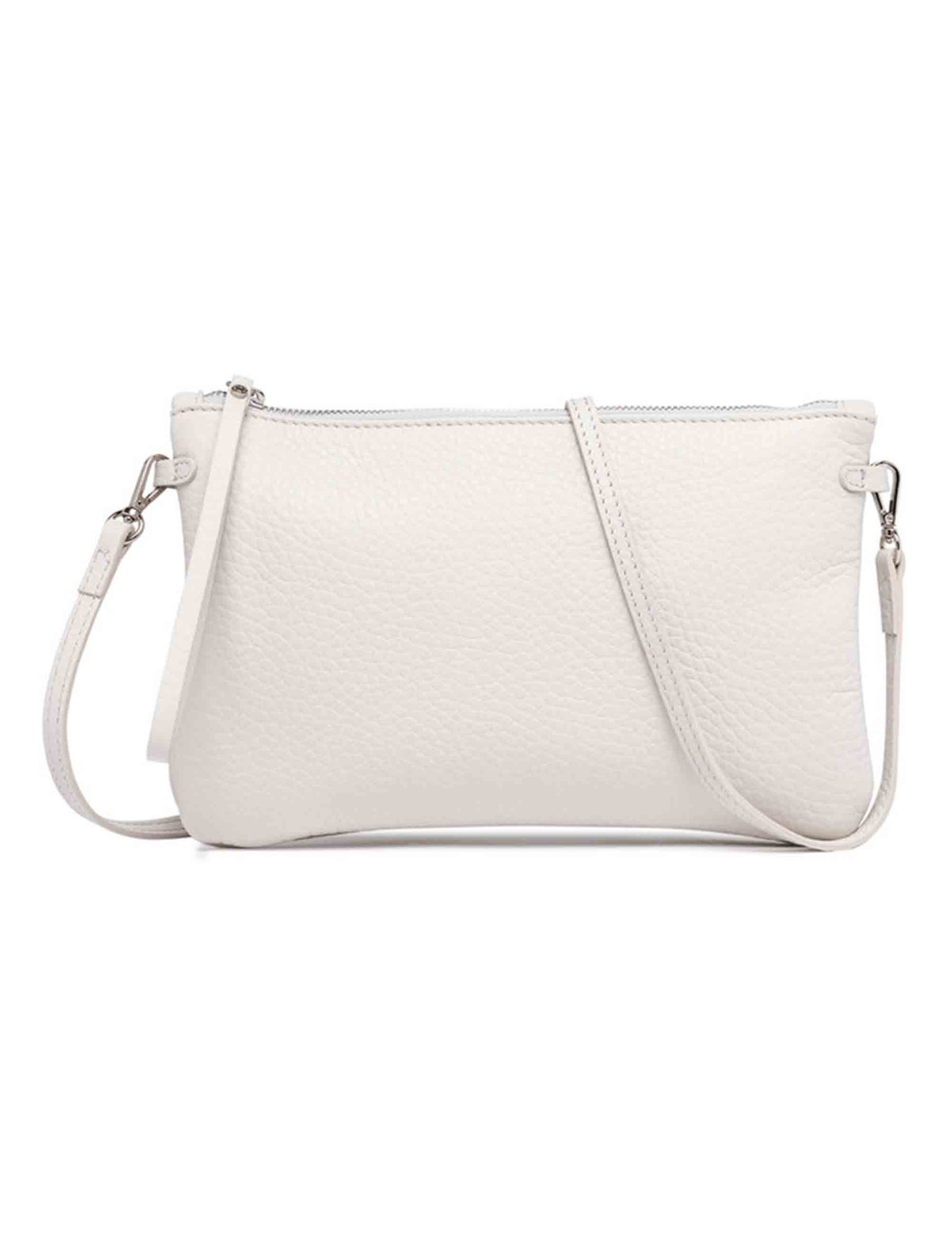 Hermy women's clutch bags in cream and natural leather with bracelet handle and shoulder strap