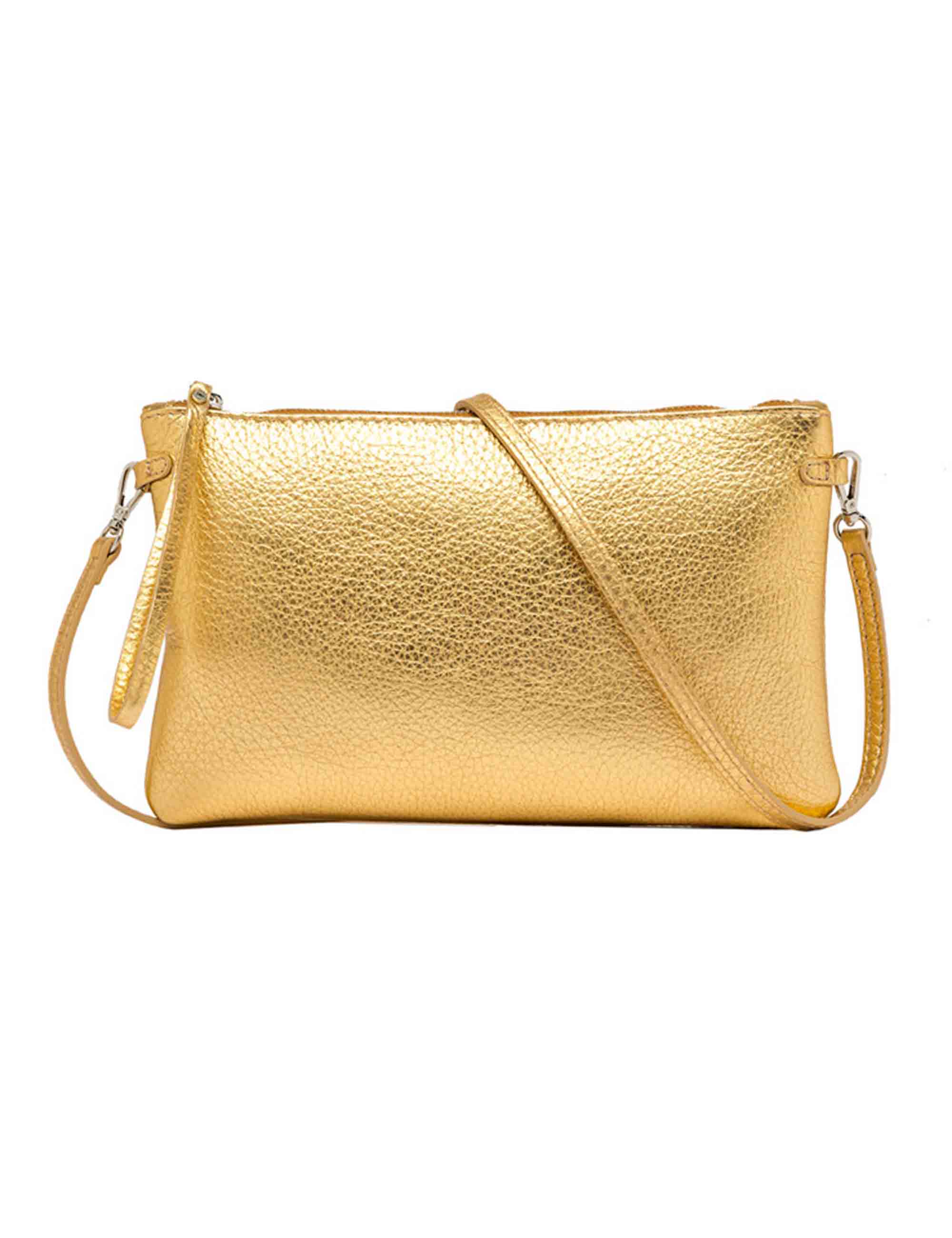 Spatarella Borse donna pochette Hermy in pelle oro e naturale con manico a bracciale e tracolla